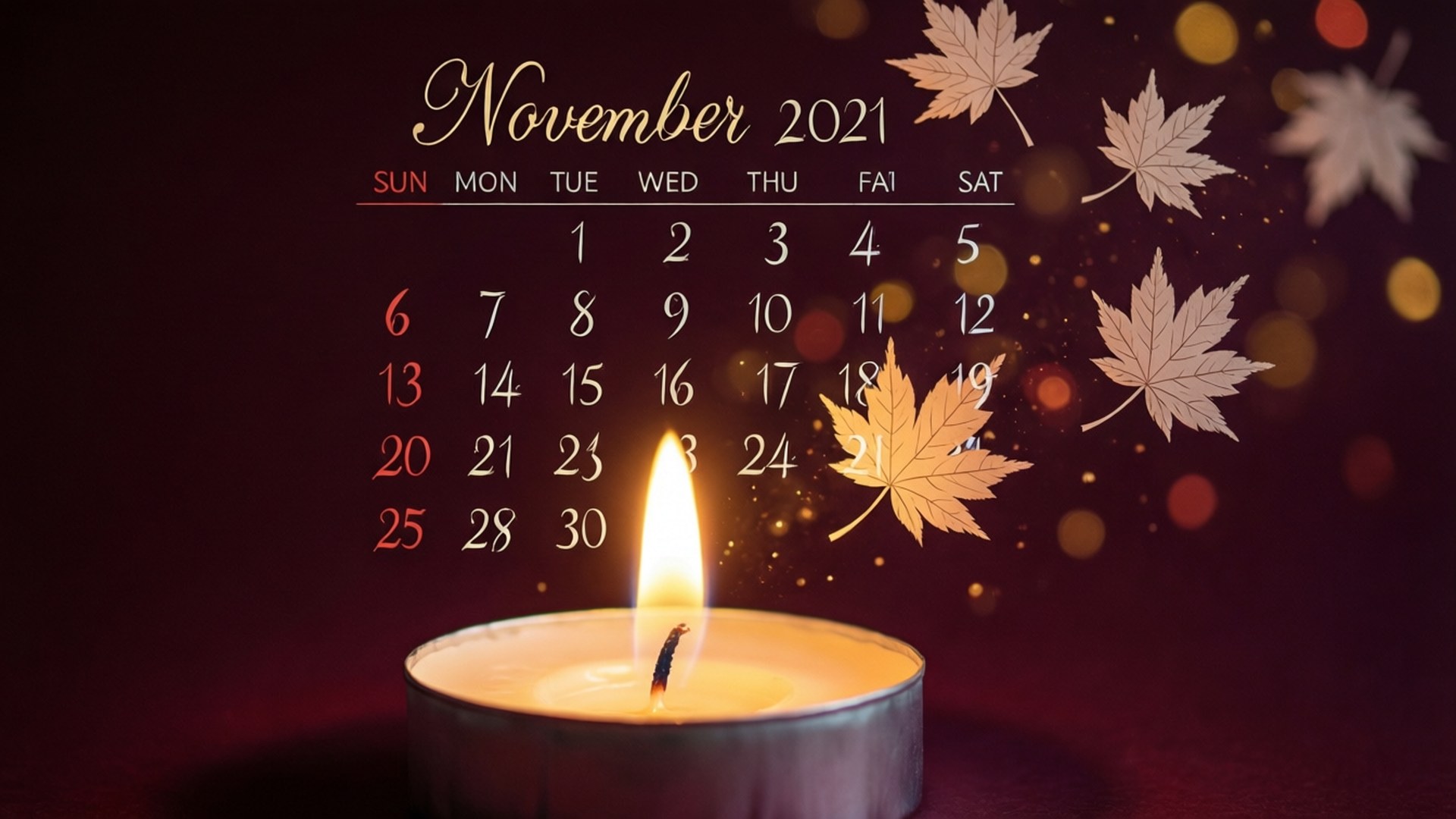 Candlelit November 2021, November 2021 calendar, glowing candle, Full HD Desktop Wallpaper