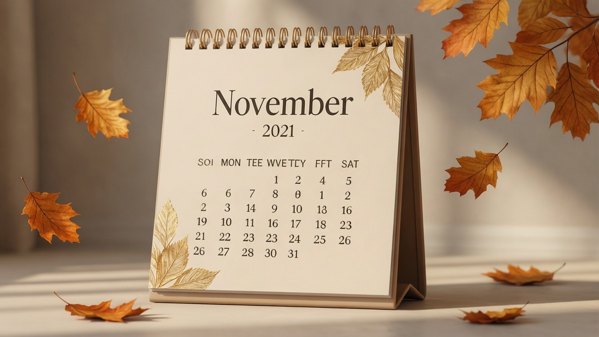 cozy autumn november 2021, golden leaves, warm tones, Full HD Desktop Wallpaper