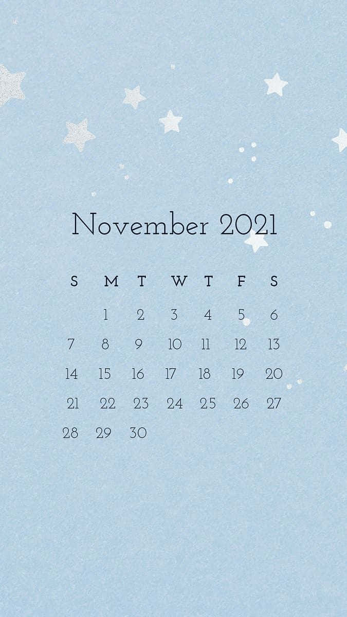 November 2021 Calendar, light blue, white stars, SD Phone Wallpaper