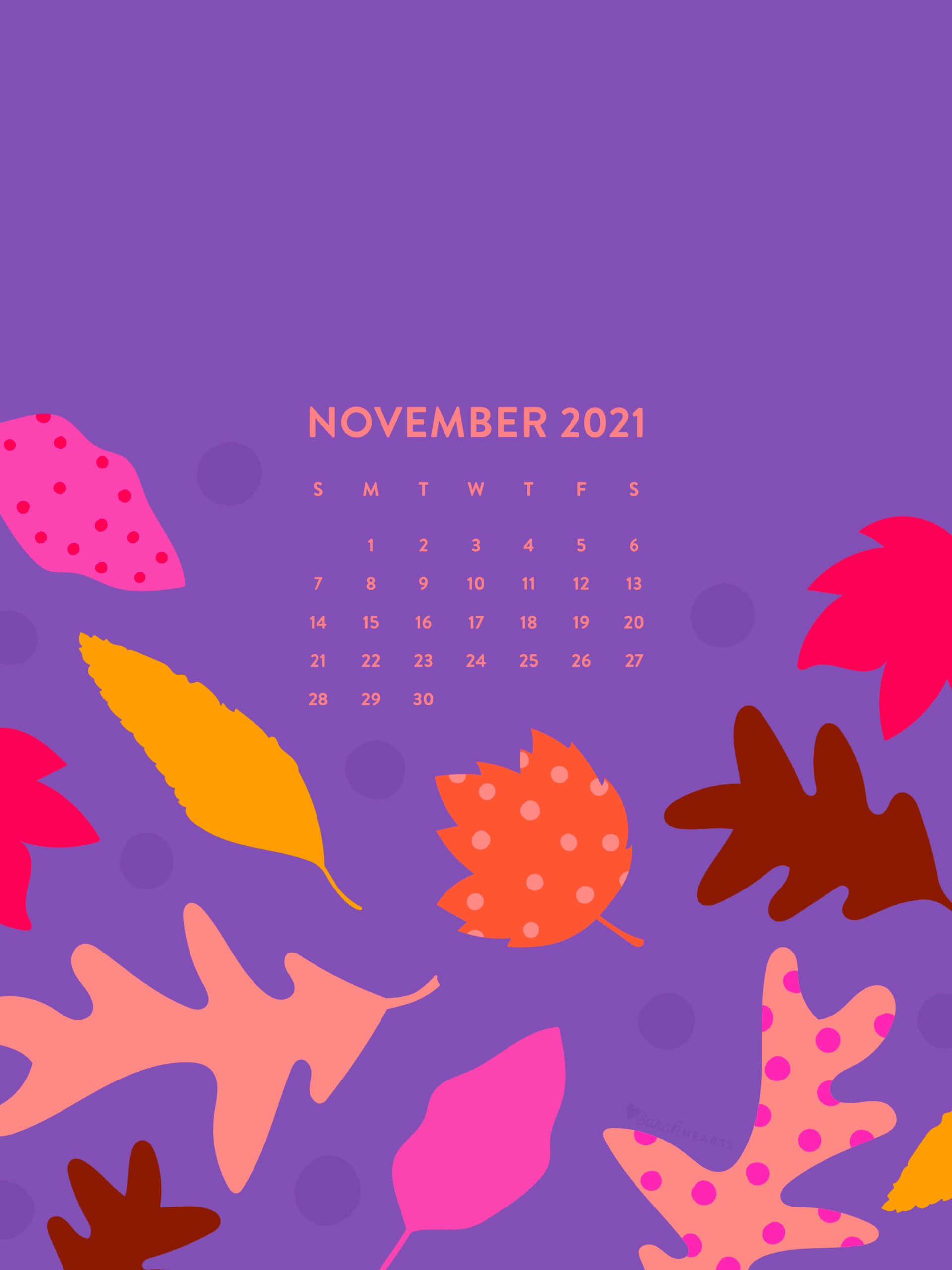 November 2021 calendar, pink, orange, 2K Phone Wallpaper