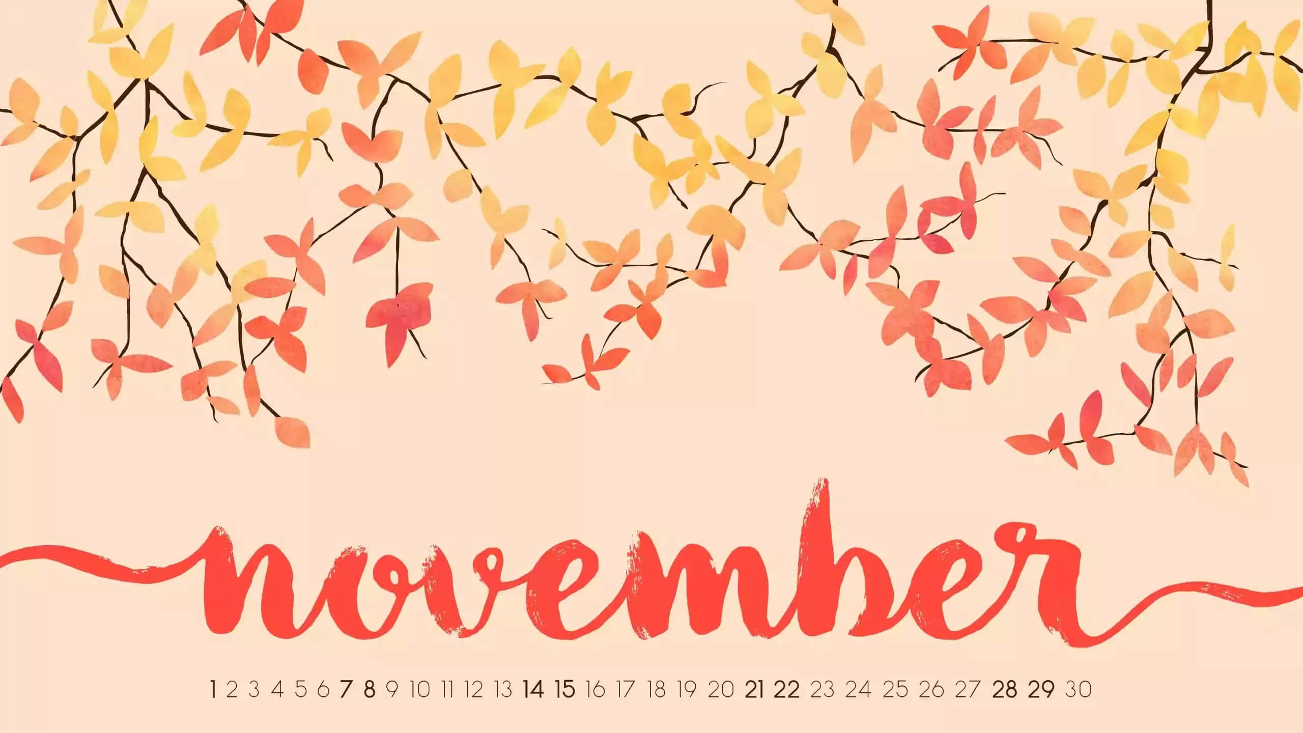 November Desktop, autumn breeze, peach background, 2K Desktop Wallpaper