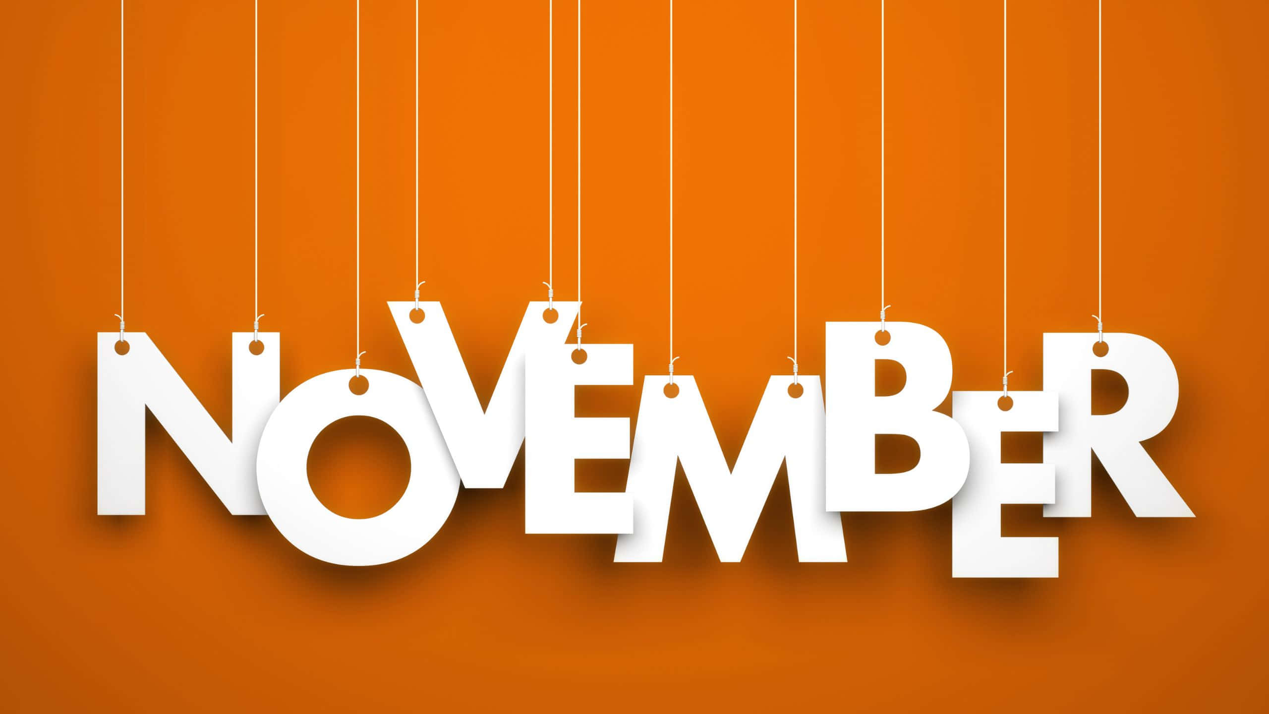 November, white letters, thin strings, 2K Desktop Wallpaper