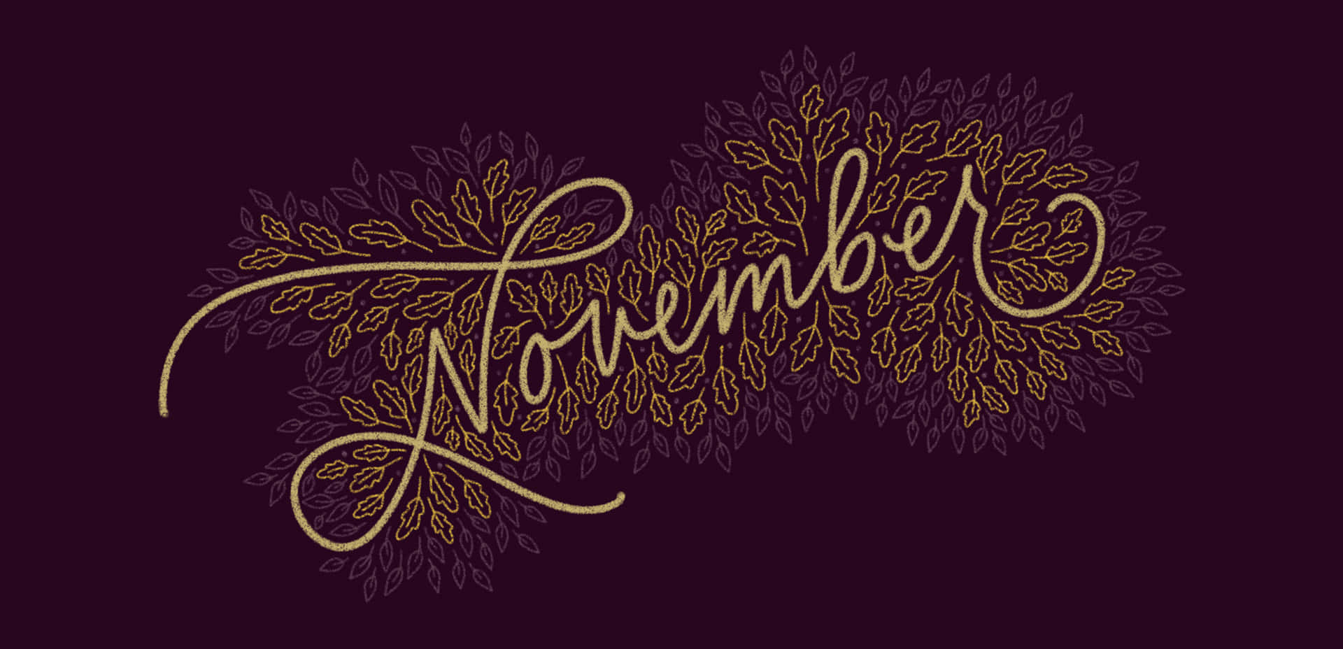 November, gold calligraphy, autumn leaves, Full HD Desktop Wallpaper