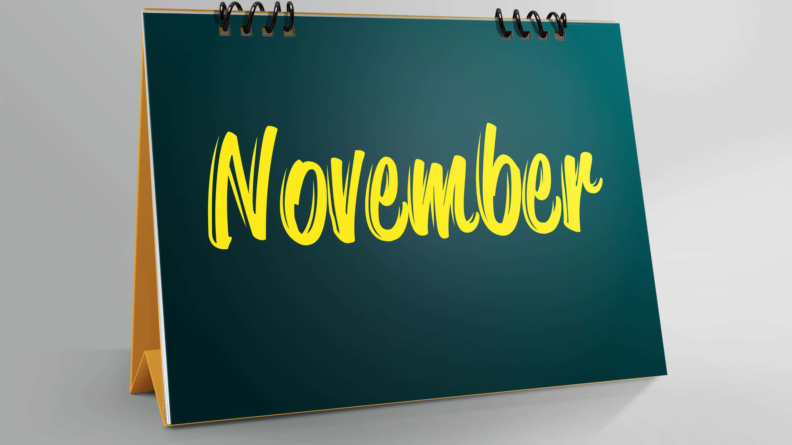 November, dark teal, bold yellow cursive, 2K Desktop Wallpaper
