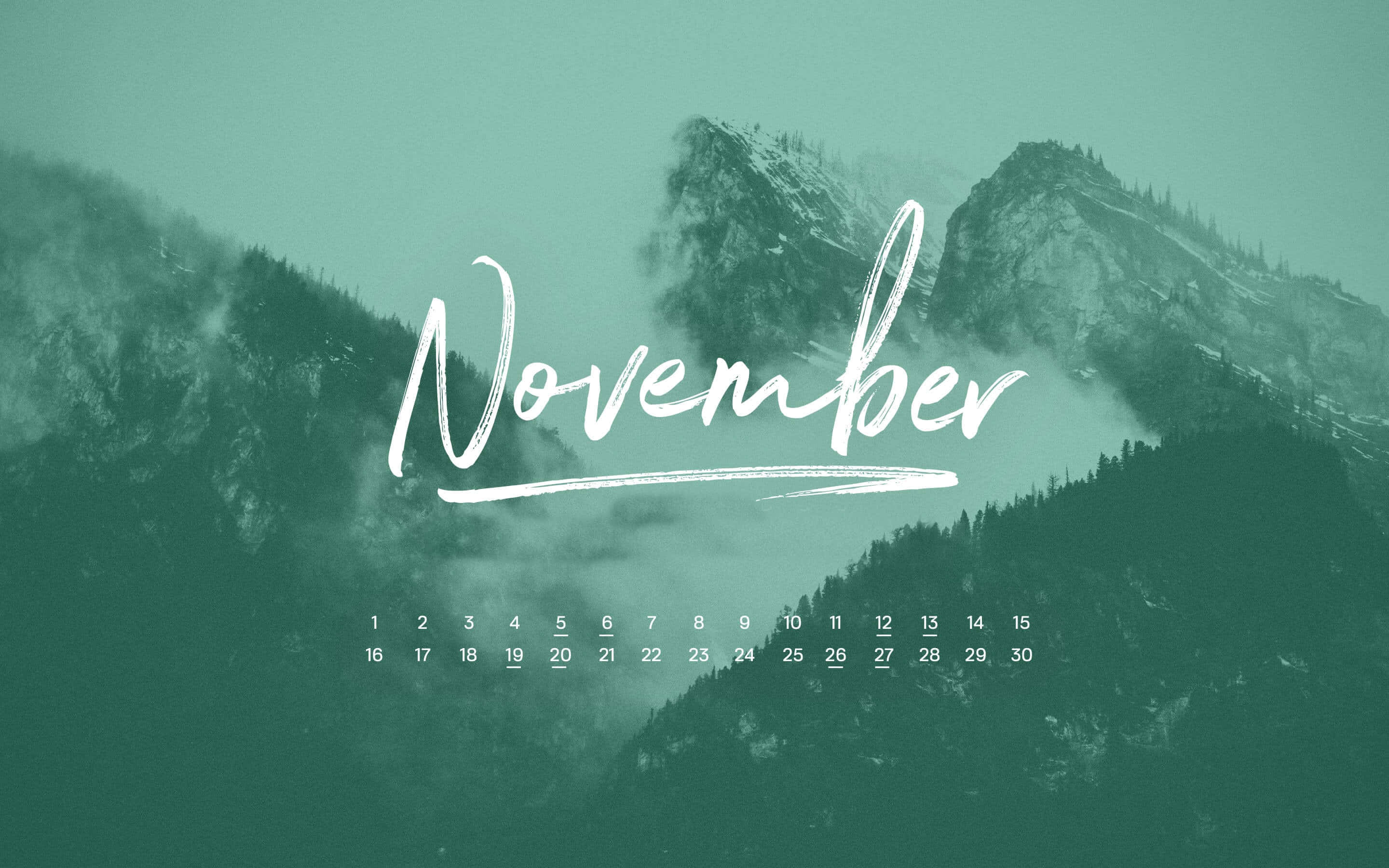 teal-tinted, mountain landscape, misty peaks, 2K Desktop Wallpaper