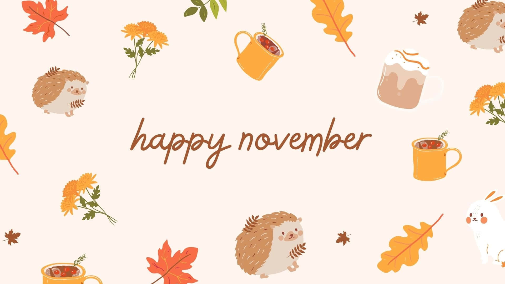 happy november, autumn-themed, cute hedgehogs, Full HD Desktop Wallpaper