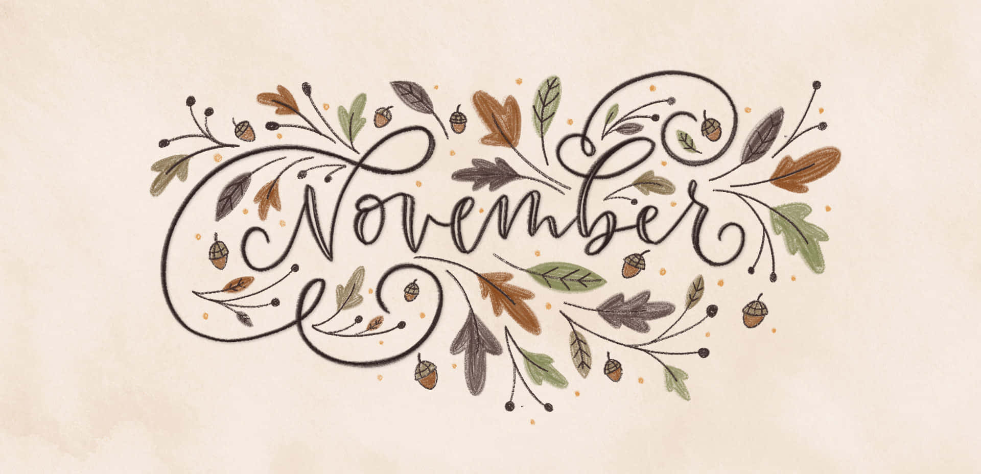 November Desktop, autumn leaves, acorns, Full HD Desktop Wallpaper