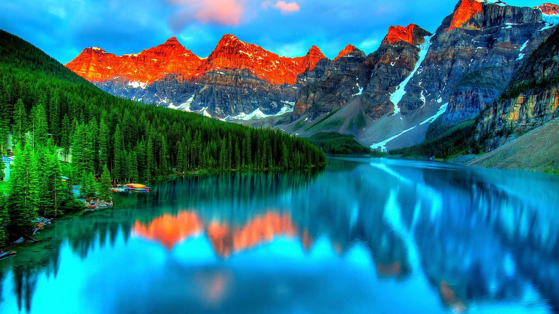 November Fall, mountain lake, fiery orange peaks, Full HD Desktop Wallpaper