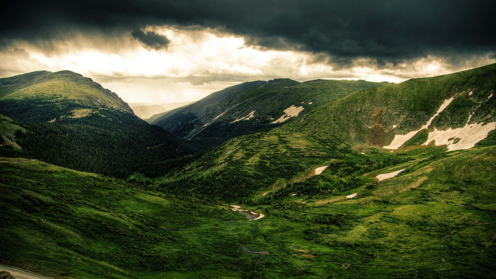 November Fall, mountain valley, lush green slopes, Full HD Desktop Wallpaper