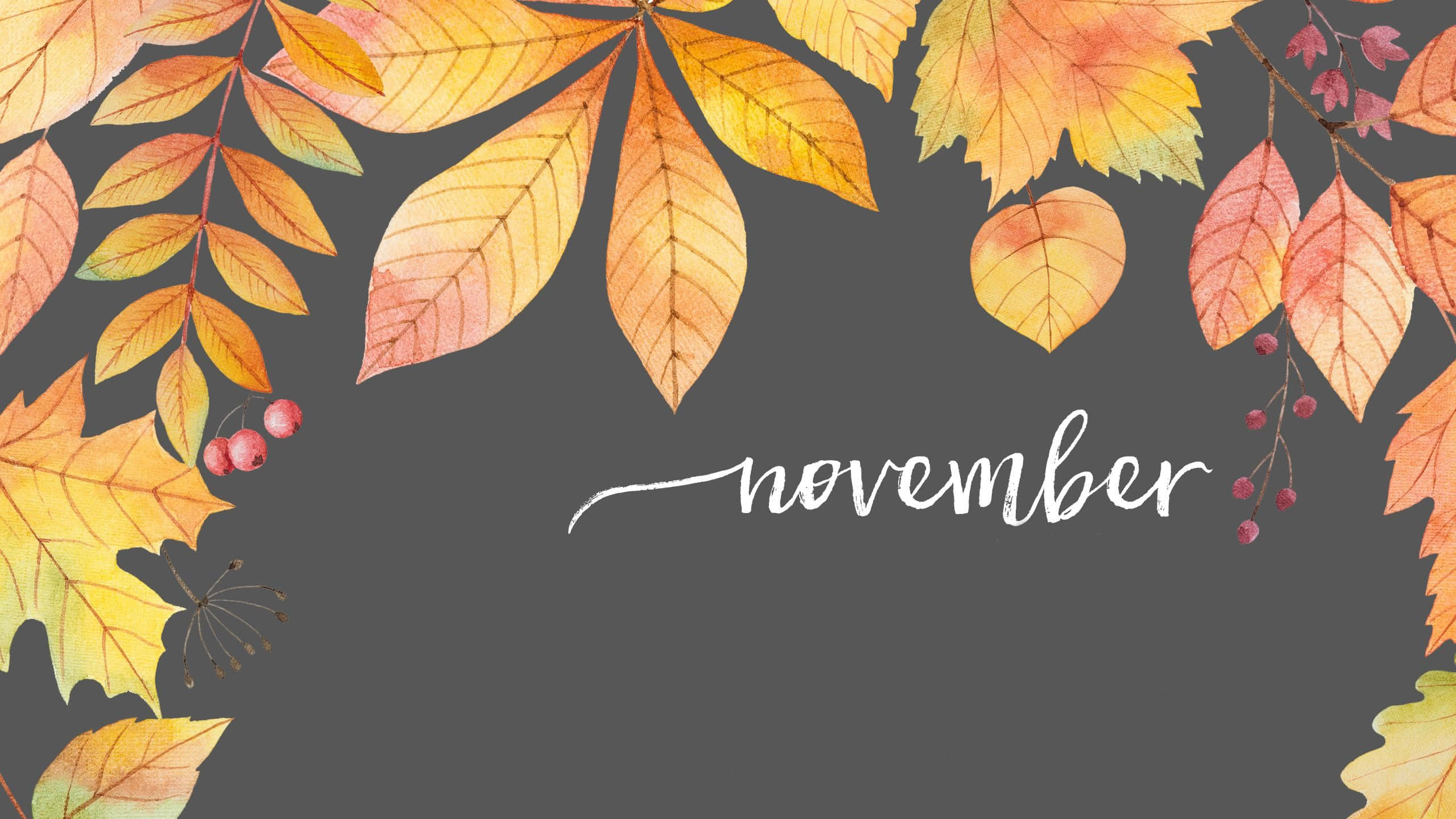 November, autumn leaves, warm hues, 2K Desktop Wallpaper