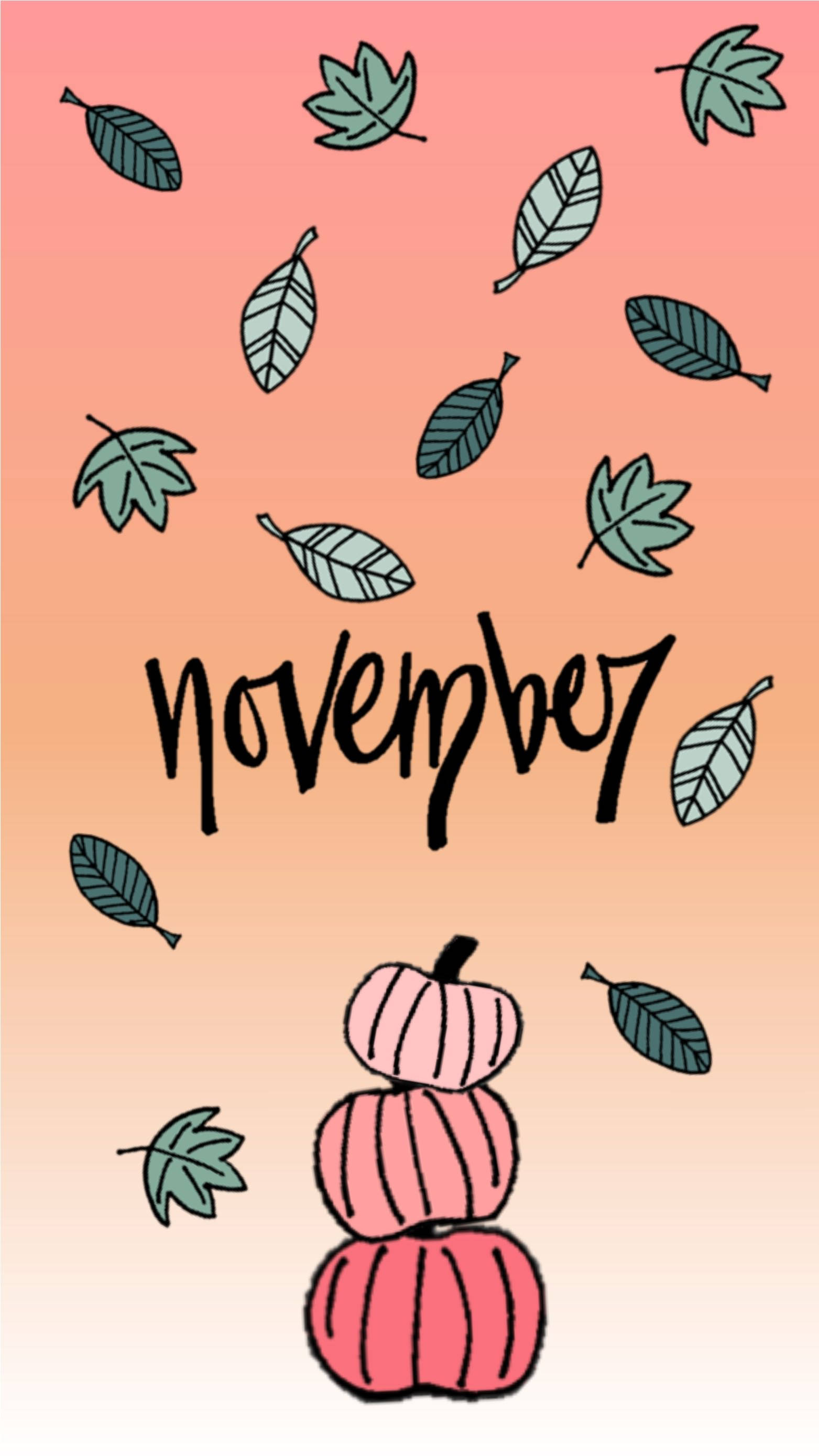 November, pink pumpkins, green leaves, 2K Phone Wallpaper