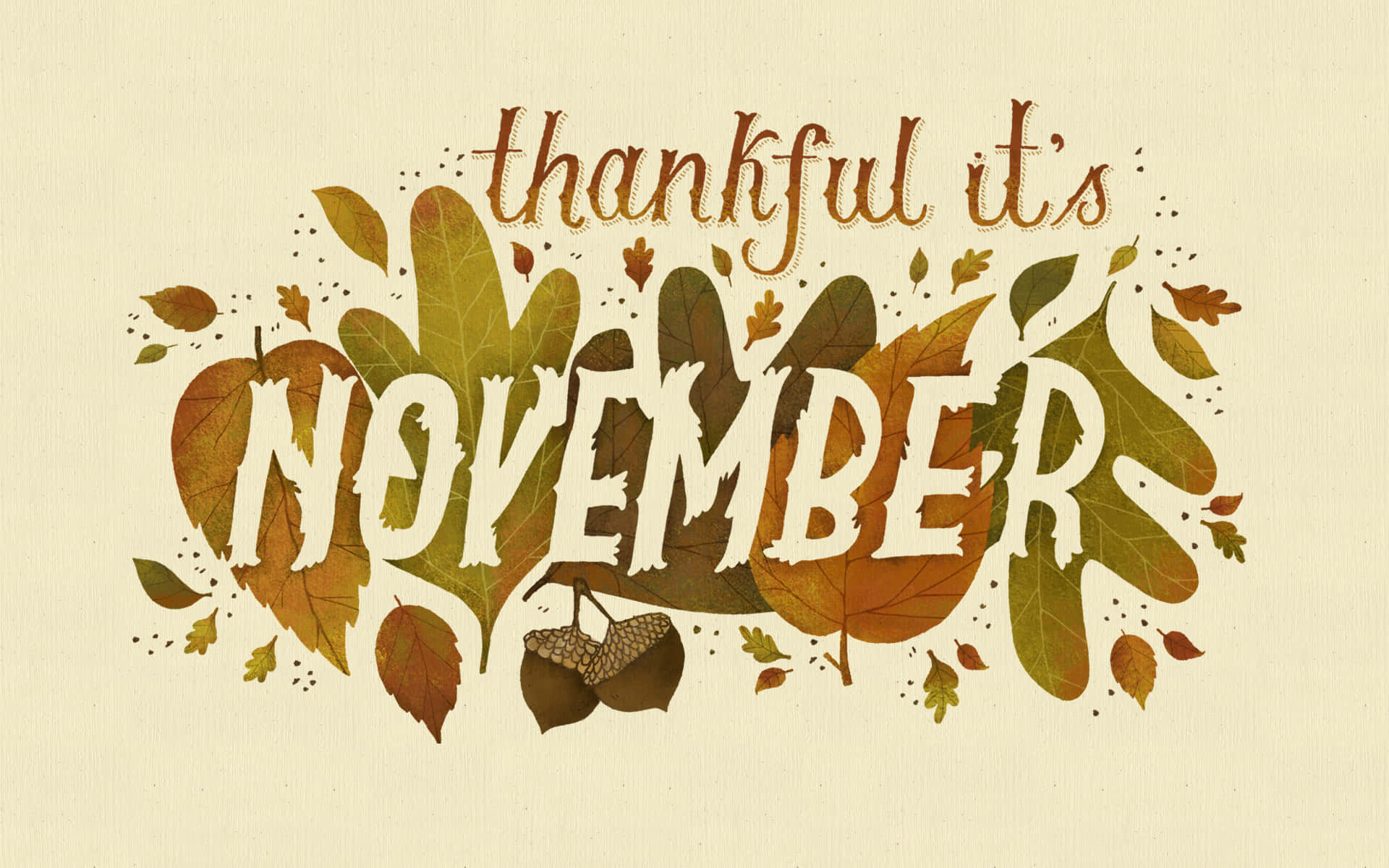 Thankful it's November, autumn leaves, acorns, Full HD Desktop Wallpaper