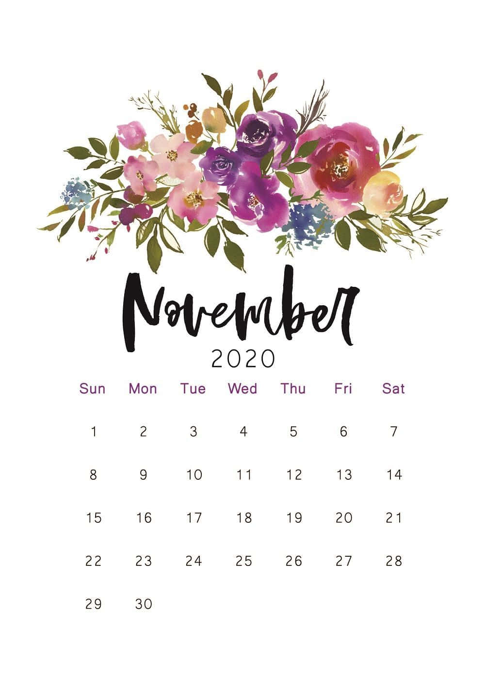 November 2020, floral calendar, vibrant pink, HD Phone Wallpaper