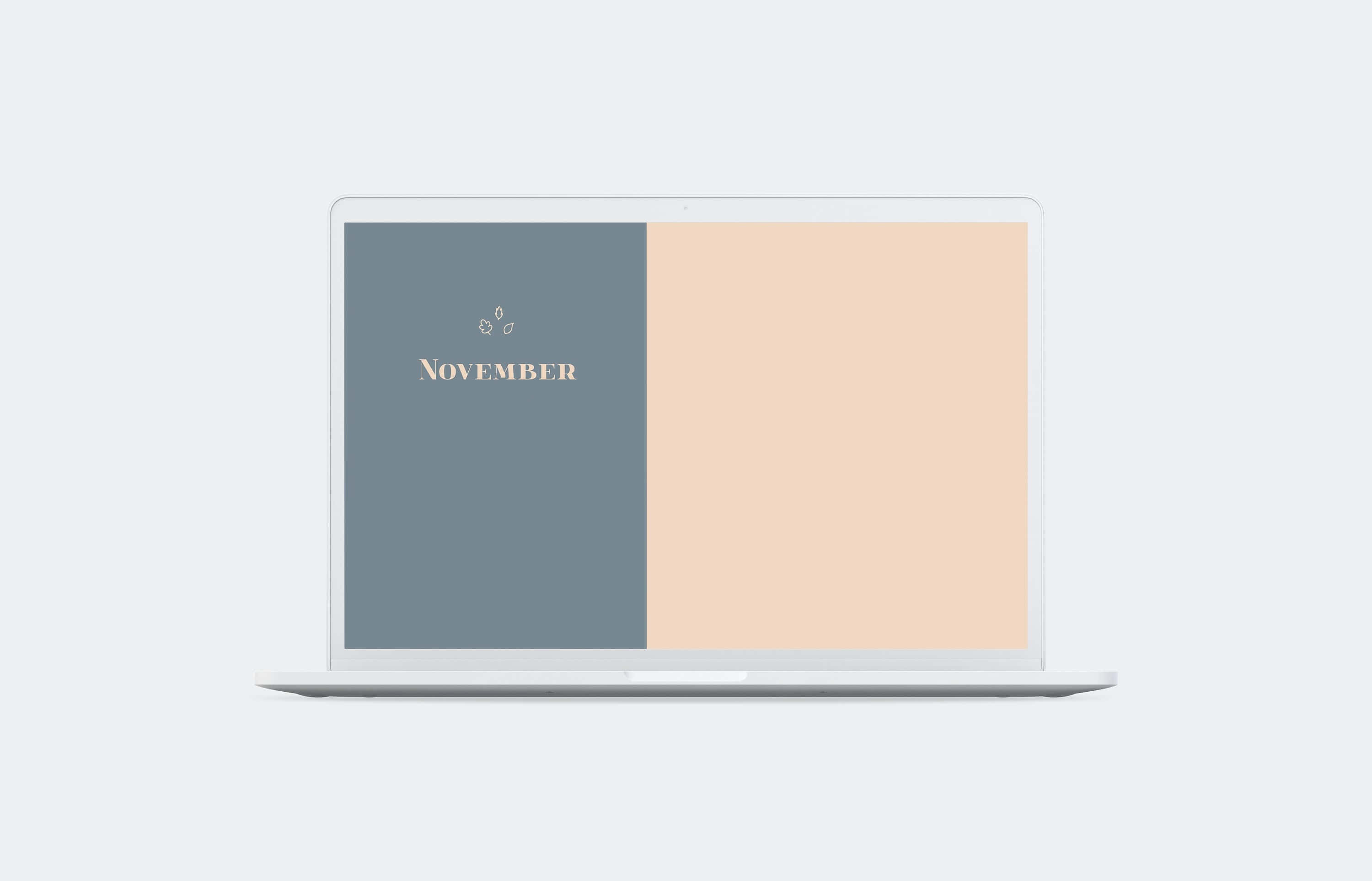 November calendar, muted blue, peach, 2K Desktop Wallpaper