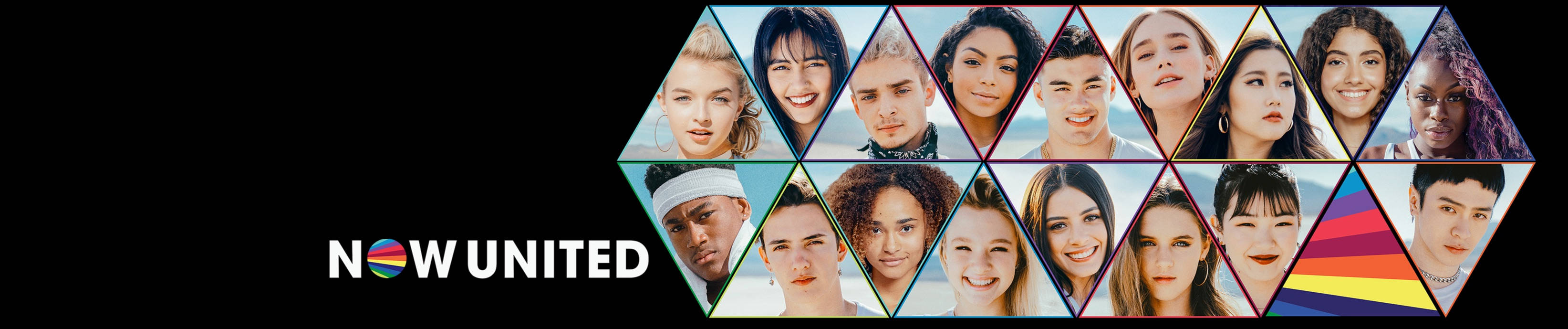 Now United, black background, geometric collage, 2K Desktop Wallpaper