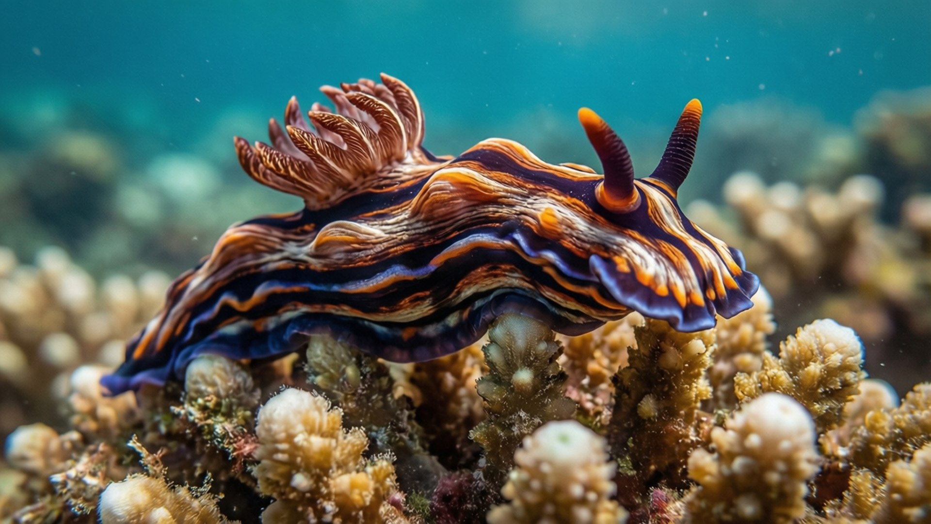 coral reef, nudibranch, macro close-up, Full HD Desktop Wallpaper