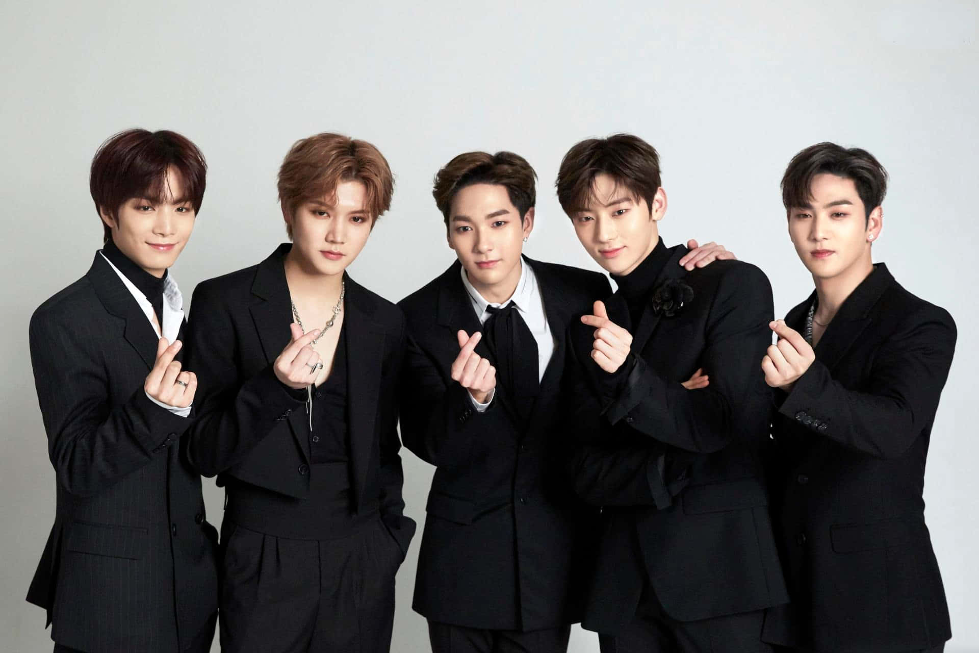 Nuest, black suits, white background, Full HD Desktop Wallpaper