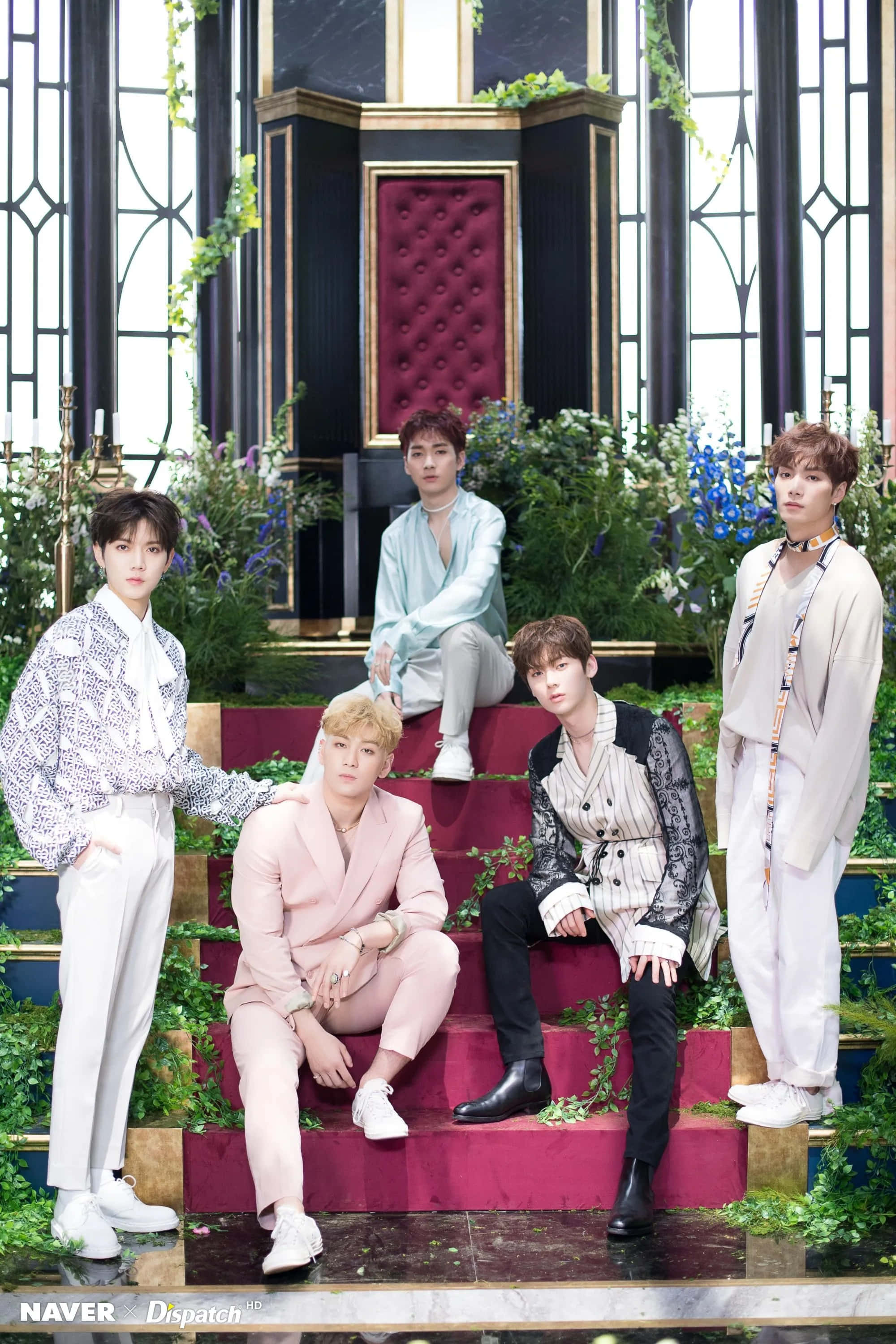 Nuest, Kpop Boy Group, red steps, 2K Phone Wallpaper