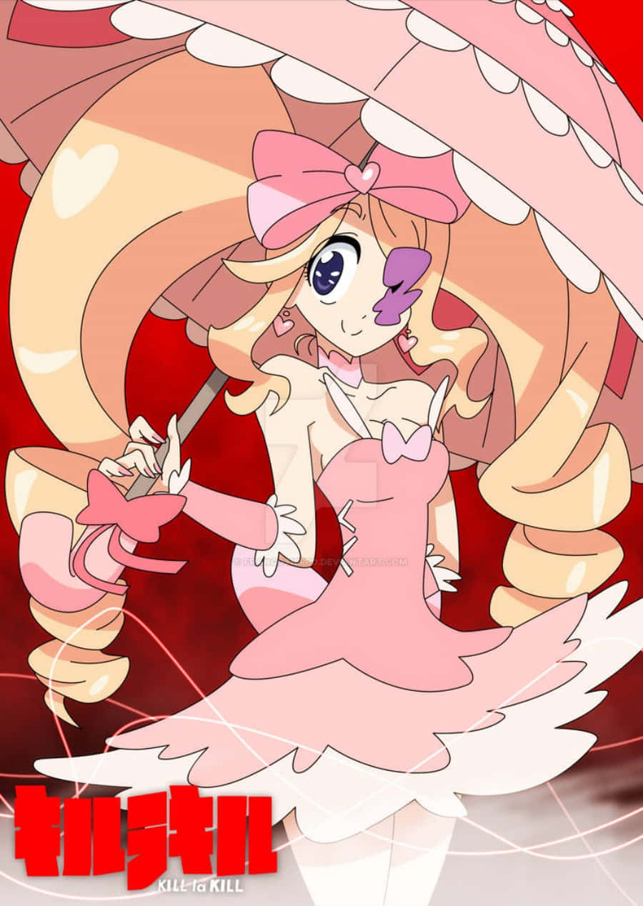 Nui Harime, pink dress, giant pink parasol, SD Phone Wallpaper