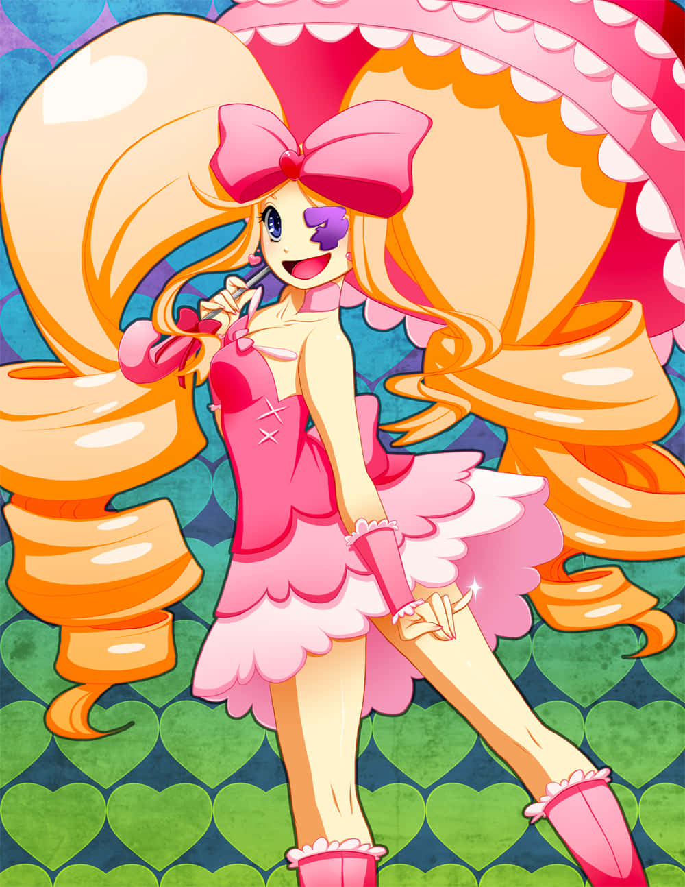 Nui Harime, long blonde hair, giant pink bow, HD Phone Wallpaper