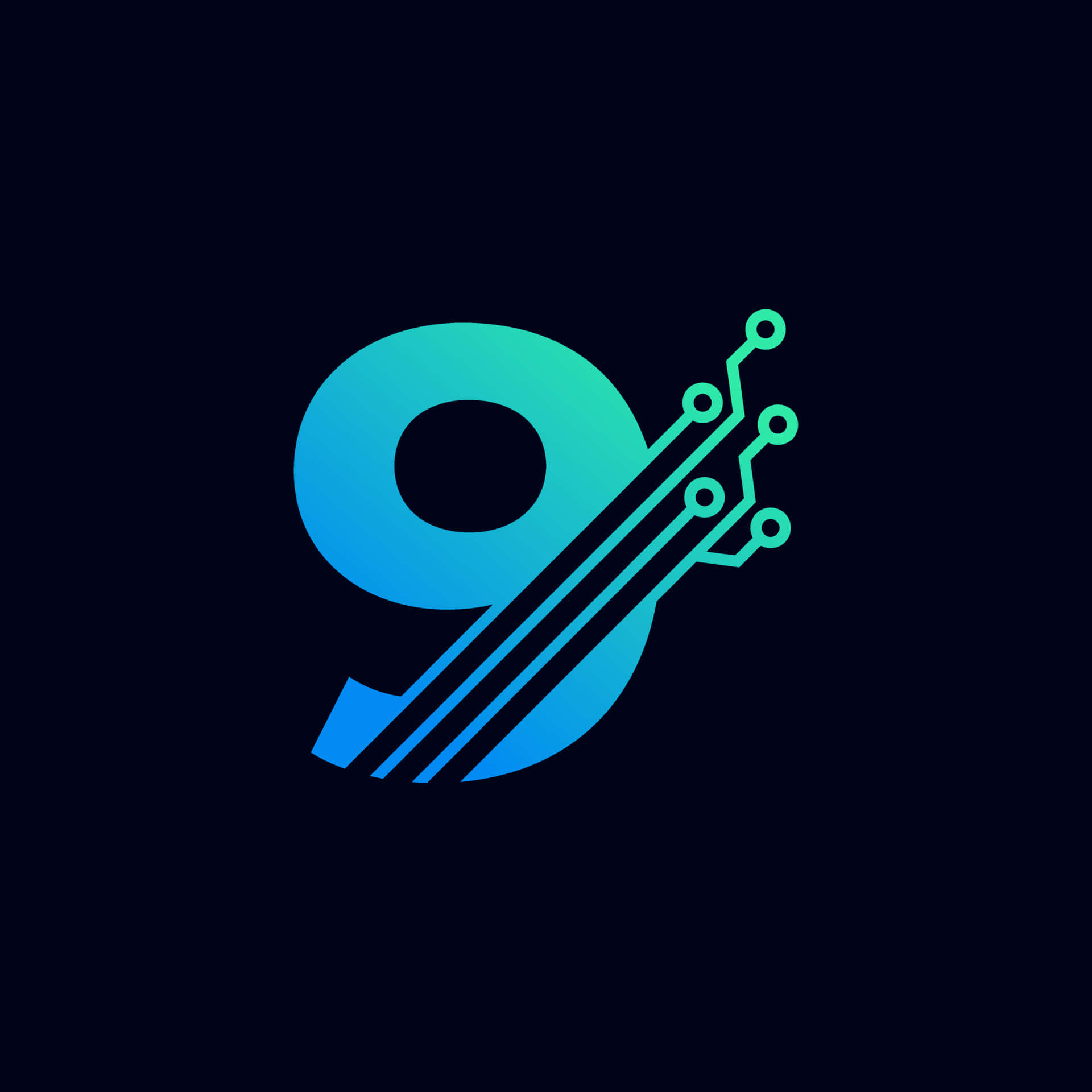 number 9, glowing blue gradient, circuit board lines, Full HD Desktop Wallpaper