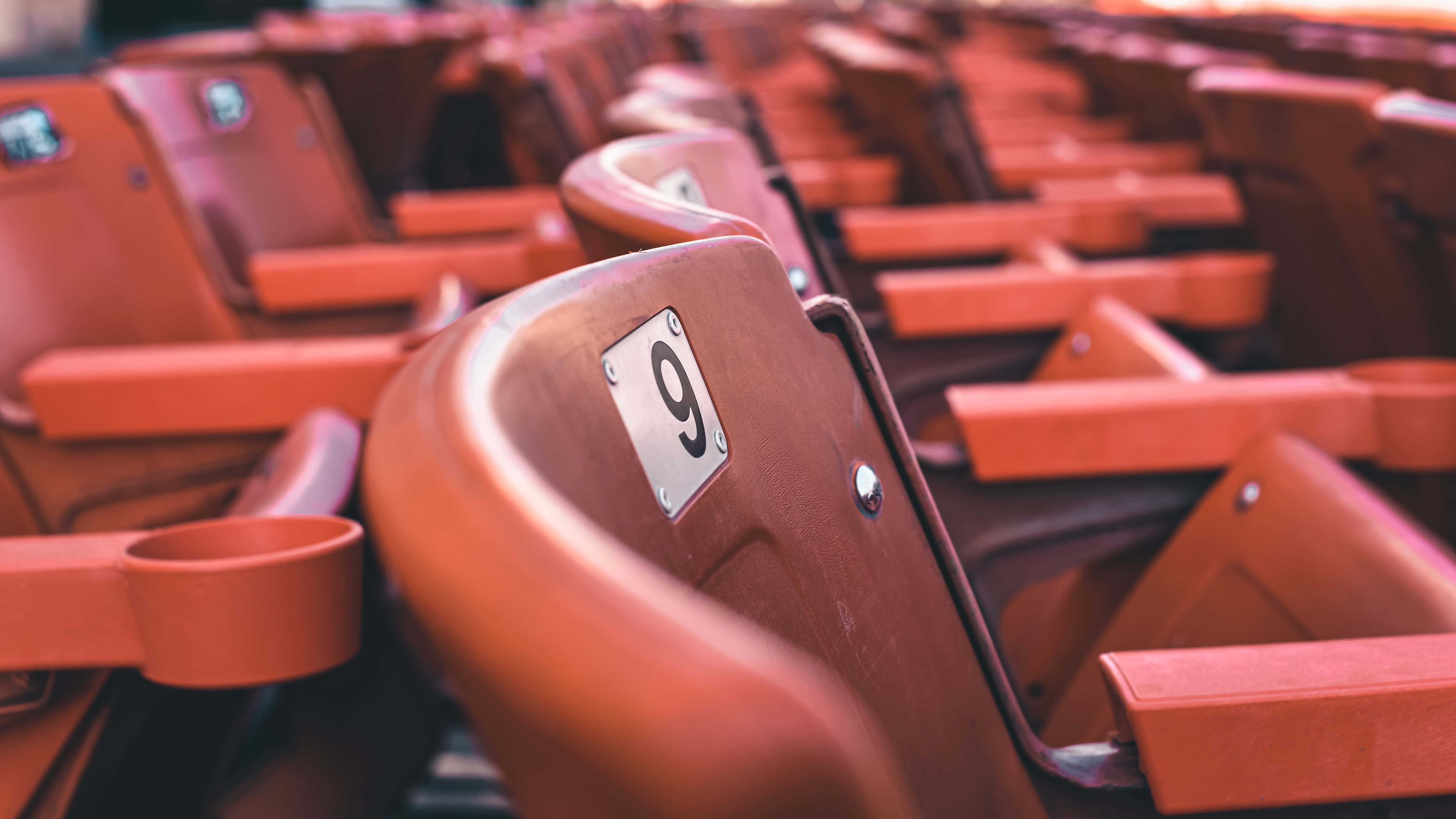 Number 9, orange stadium seats, seat number nine, 5K Desktop Wallpaper