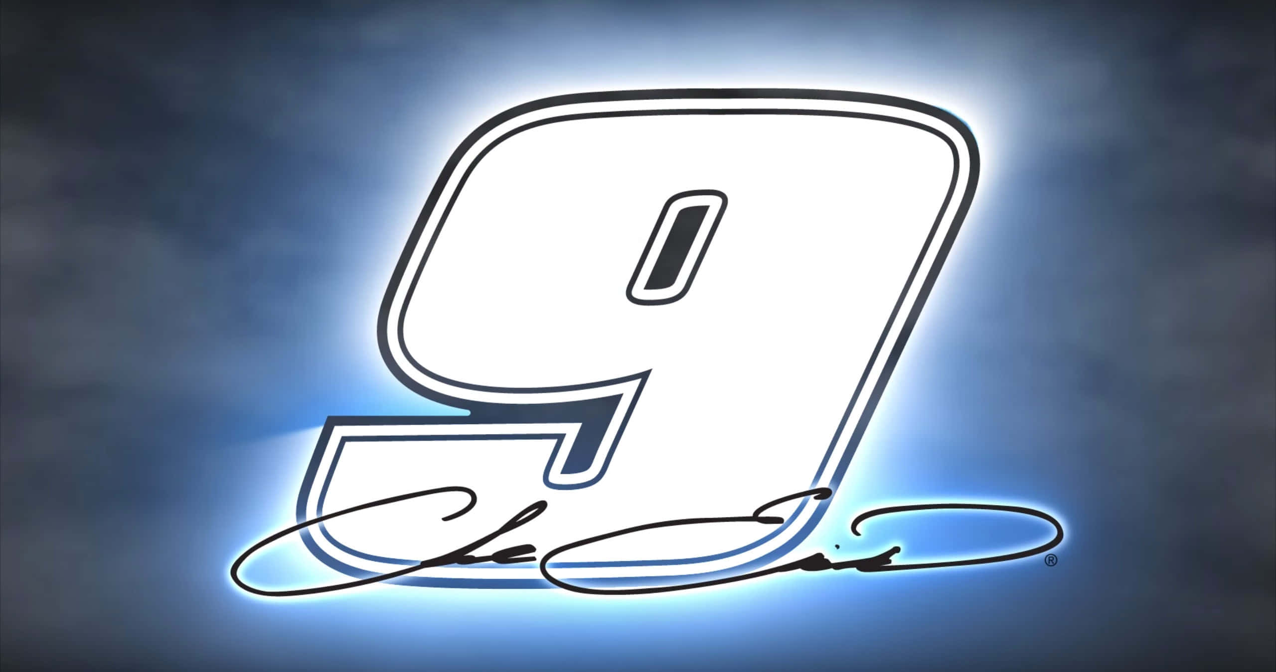 Number 9, glowing white number nine, black outline, 2K Desktop Wallpaper