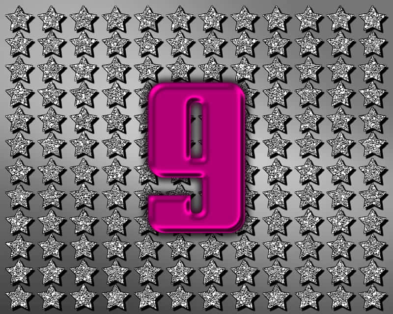 Number 9, magenta, silver stars, SD Desktop Wallpaper