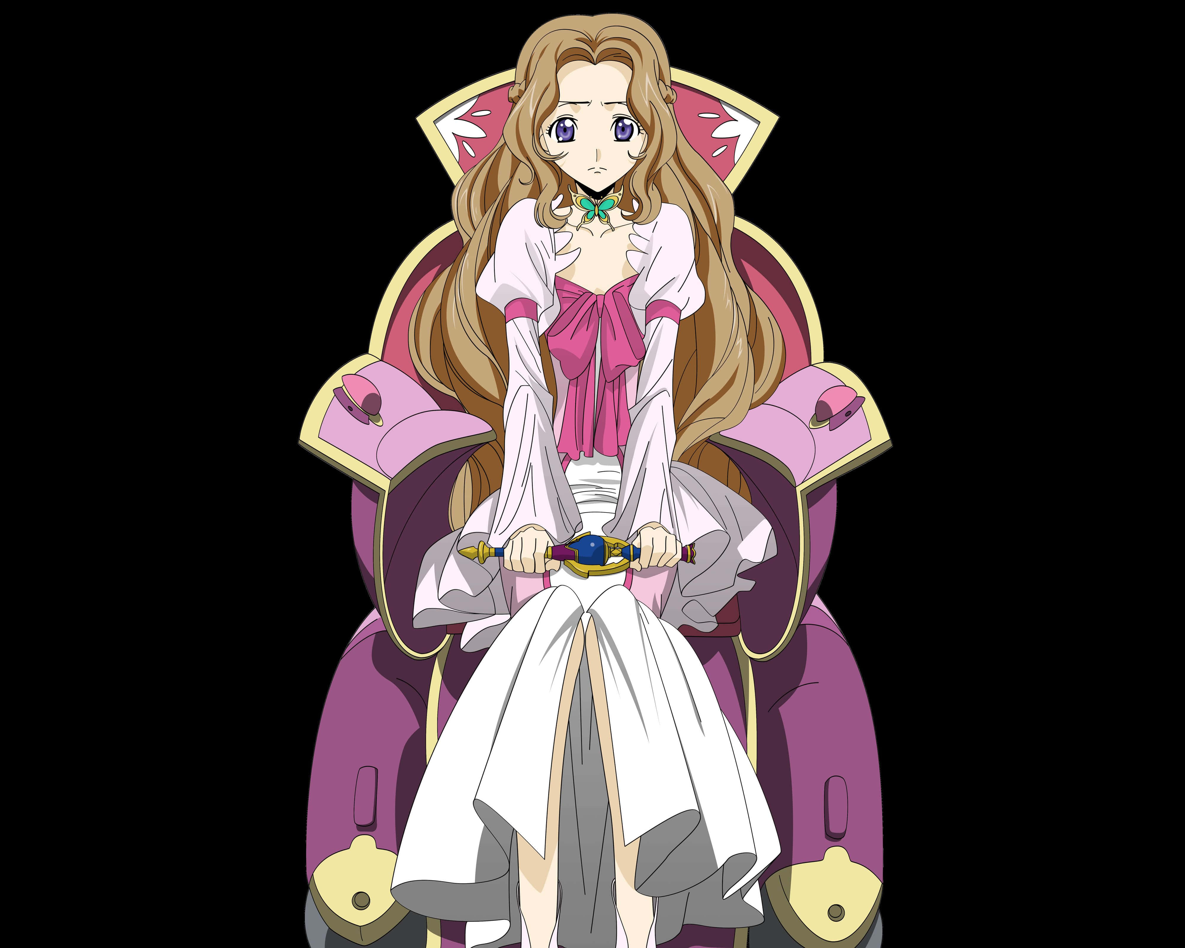 Nunnally Lamperouge, long blonde hair, purple throne, 4K Desktop Wallpaper