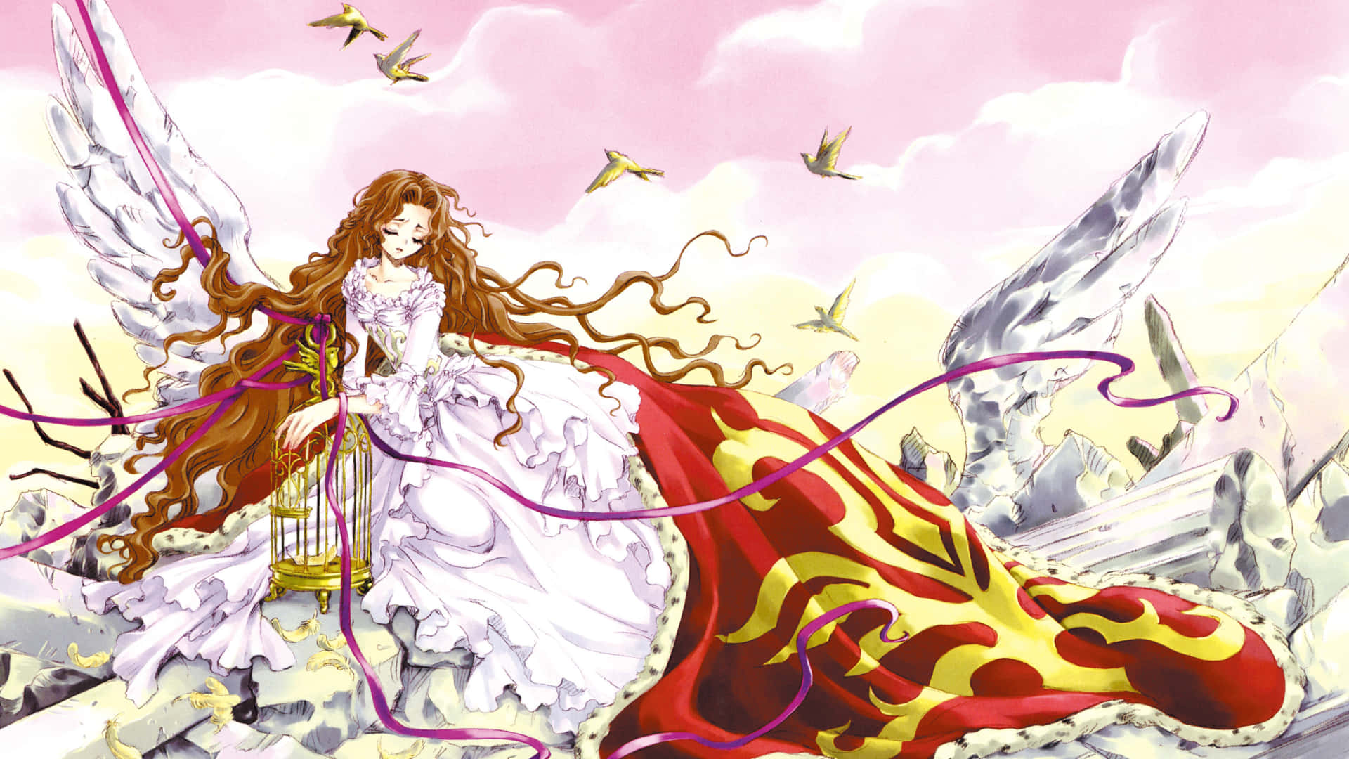 Nunnally Lamperouge, white wings, golden cage, Full HD Desktop Wallpaper