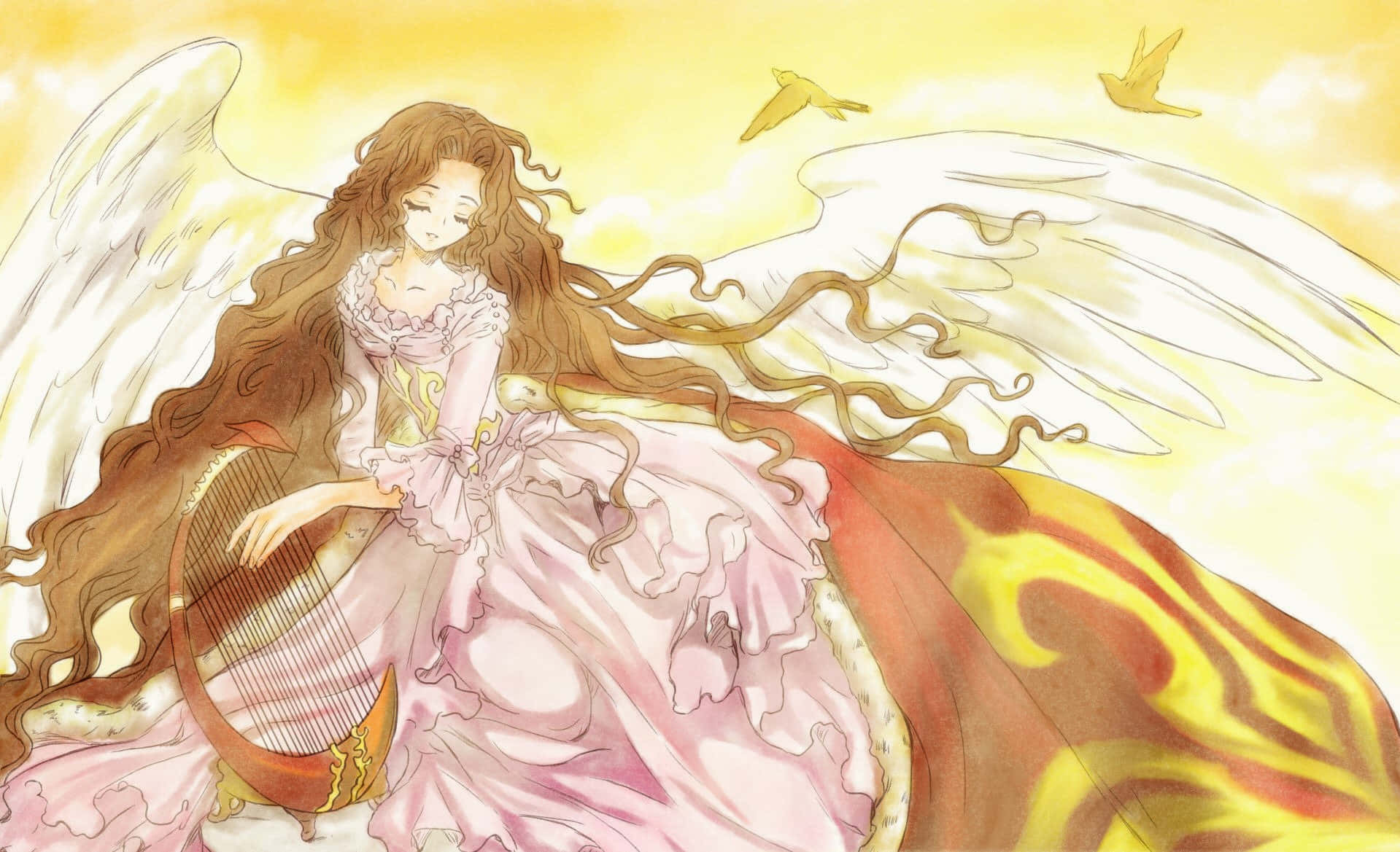 Nunnally Lamperouge, long brown hair, white wings, HD Desktop Wallpaper