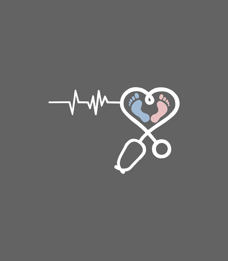 Nurse Phone, white line art stethoscope, blue and pink baby footprints, SD Phone Wallpaper