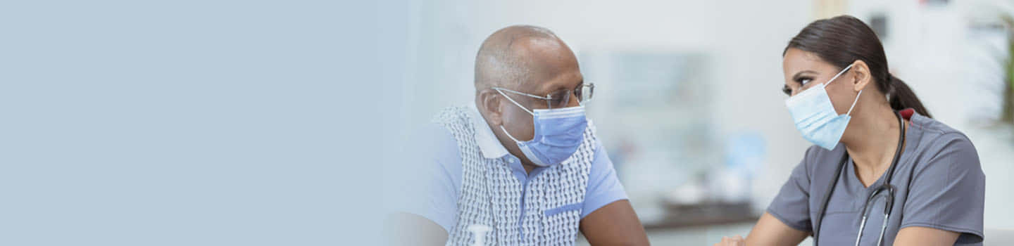 elderly man, young female nurse, scrubs, HD Desktop Wallpaper