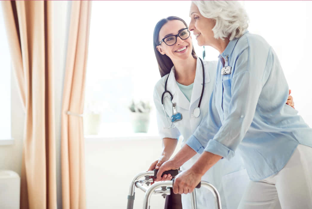Ambulatory Assist, nurse, elderly woman, SD Desktop Wallpaper