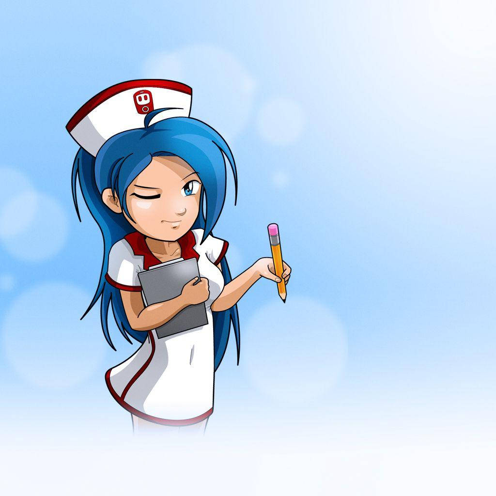 anime nurse, blue hair, clipboard, SD Desktop Wallpaper