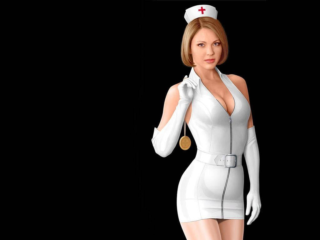 nurse, tight white uniform, gloves, SD Desktop Wallpaper