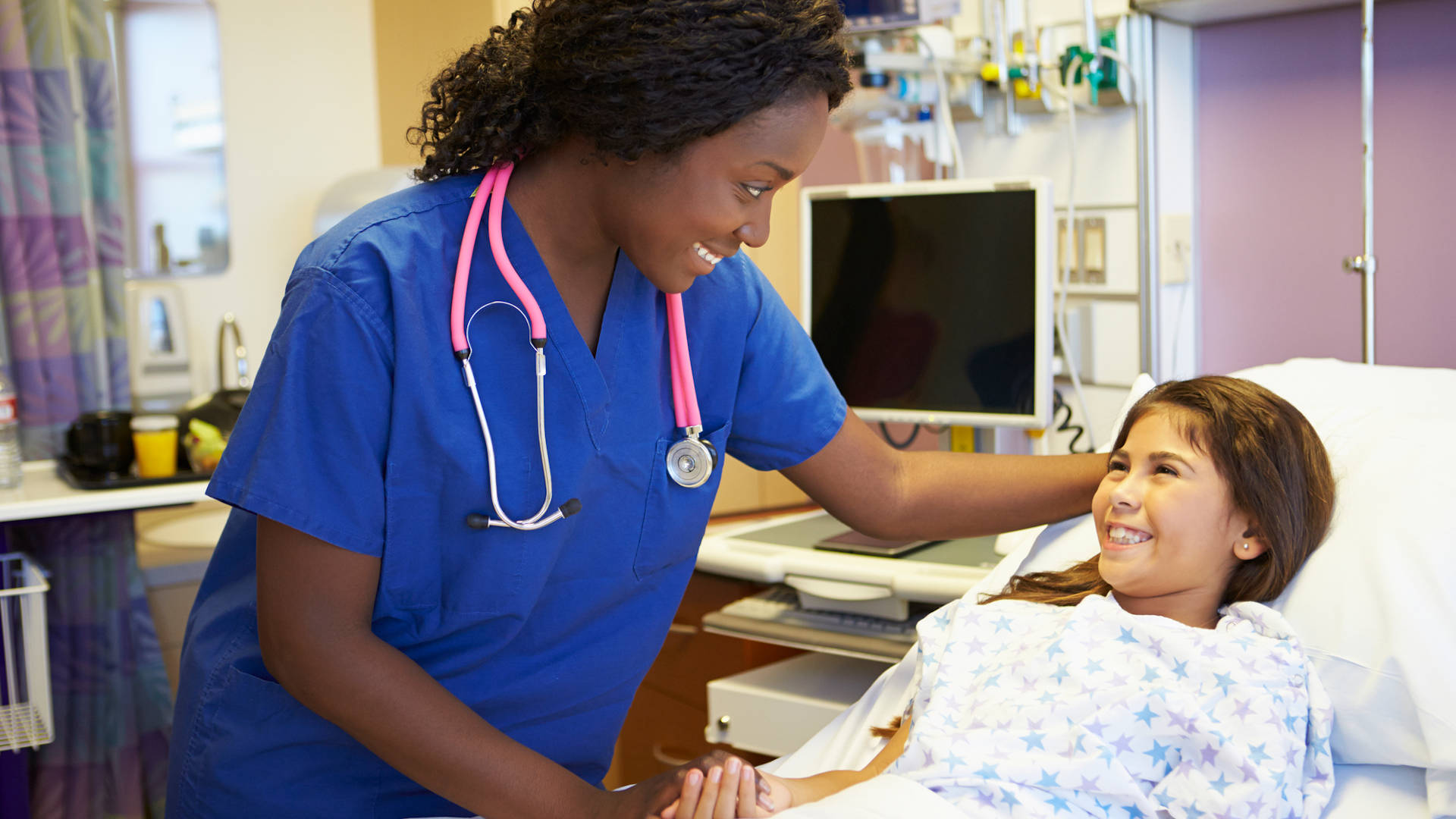 Nurse, pediatrics, blue scrubs, Full HD Desktop Wallpaper