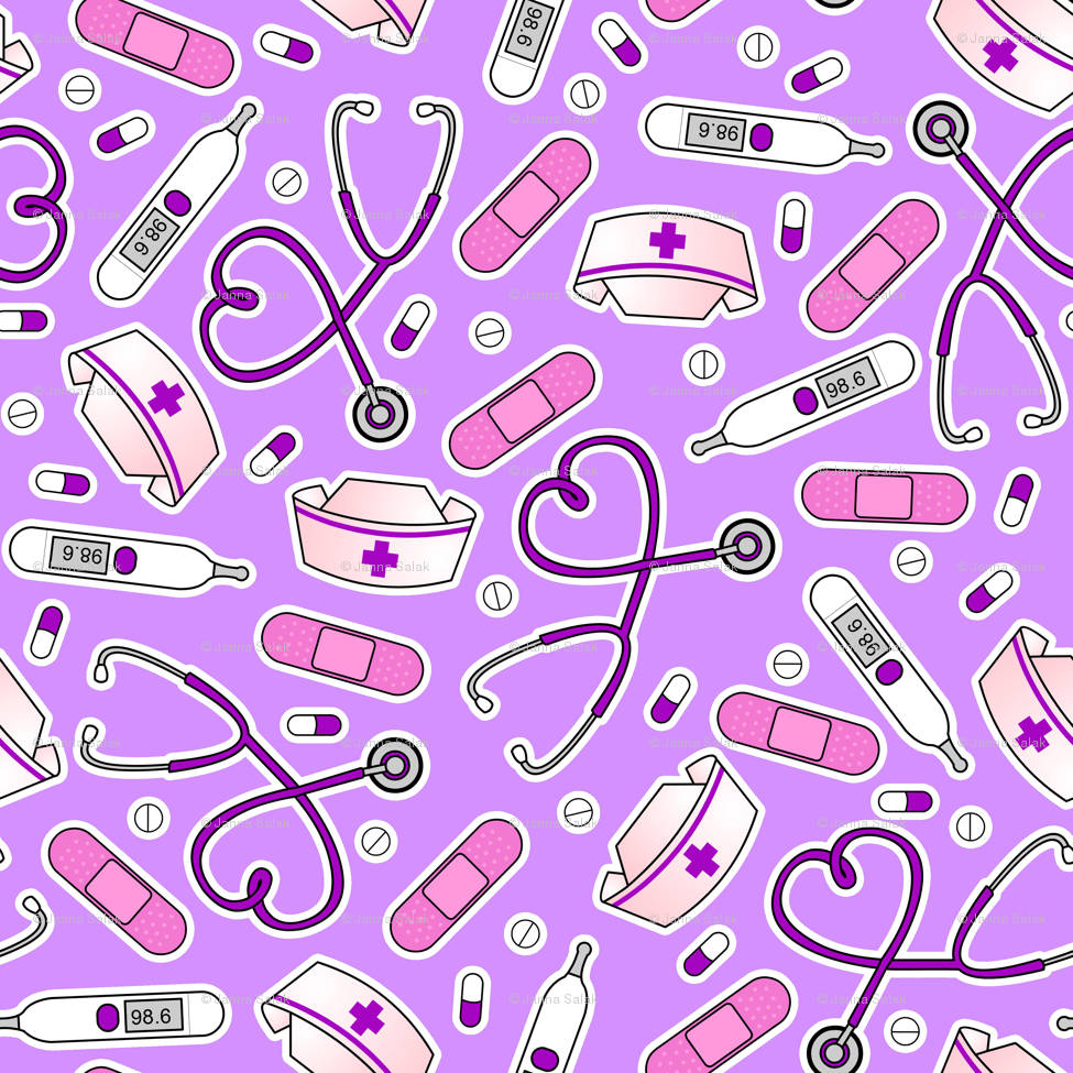 nurse, purple pattern, stethoscopes, SD Desktop Wallpaper