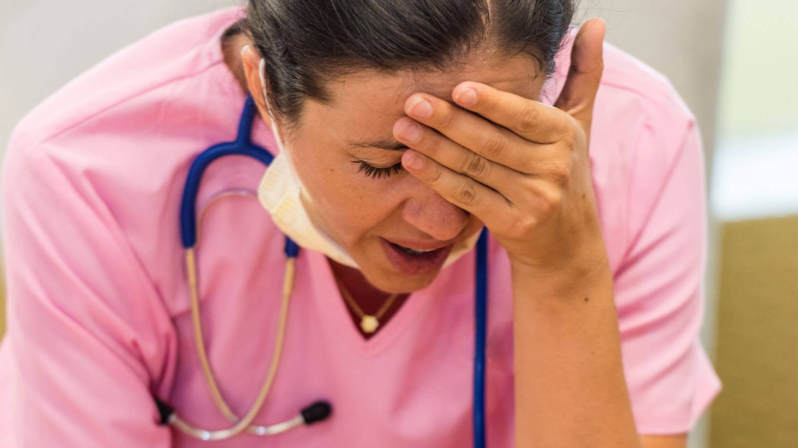 female nurse, pink scrubs, hospital setting, HD Desktop Wallpaper