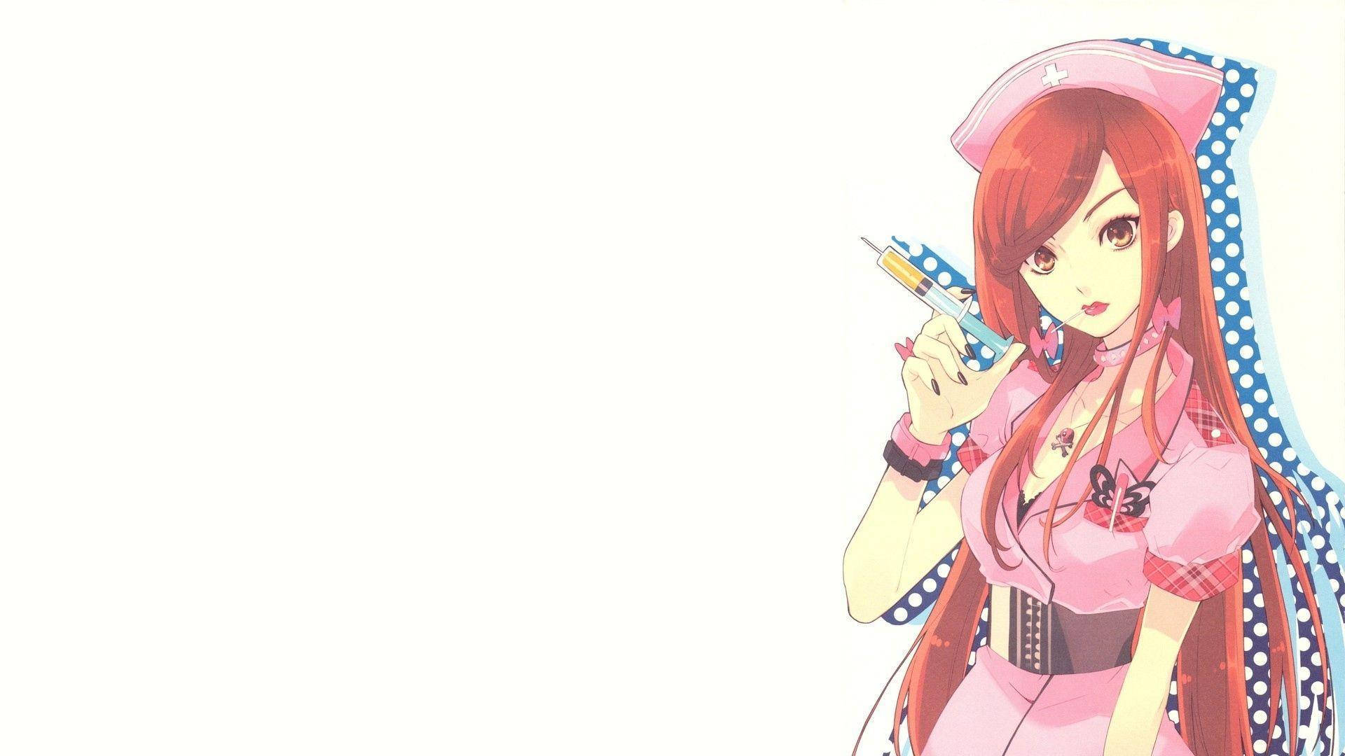 Nurse, anime girl, red hair, Full HD Desktop Wallpaper