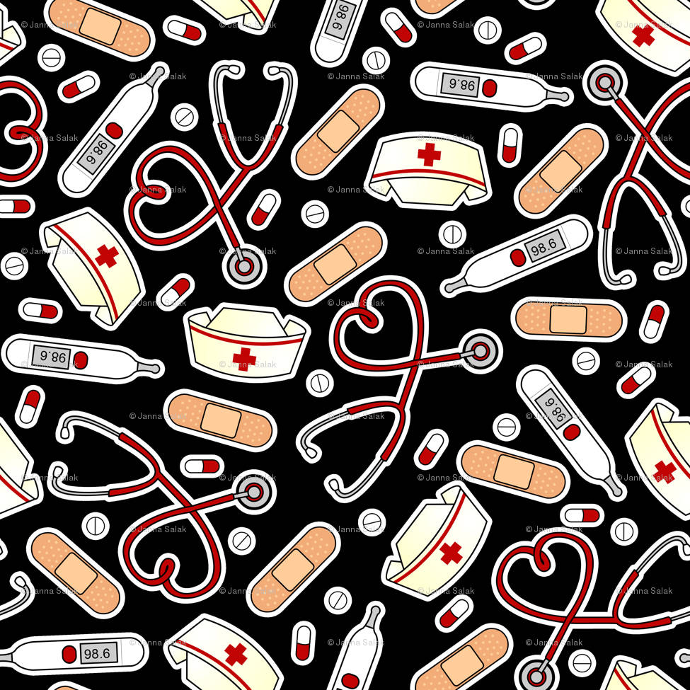 nurse medical pattern, stethoscopes, bandages, SD Desktop Wallpaper
