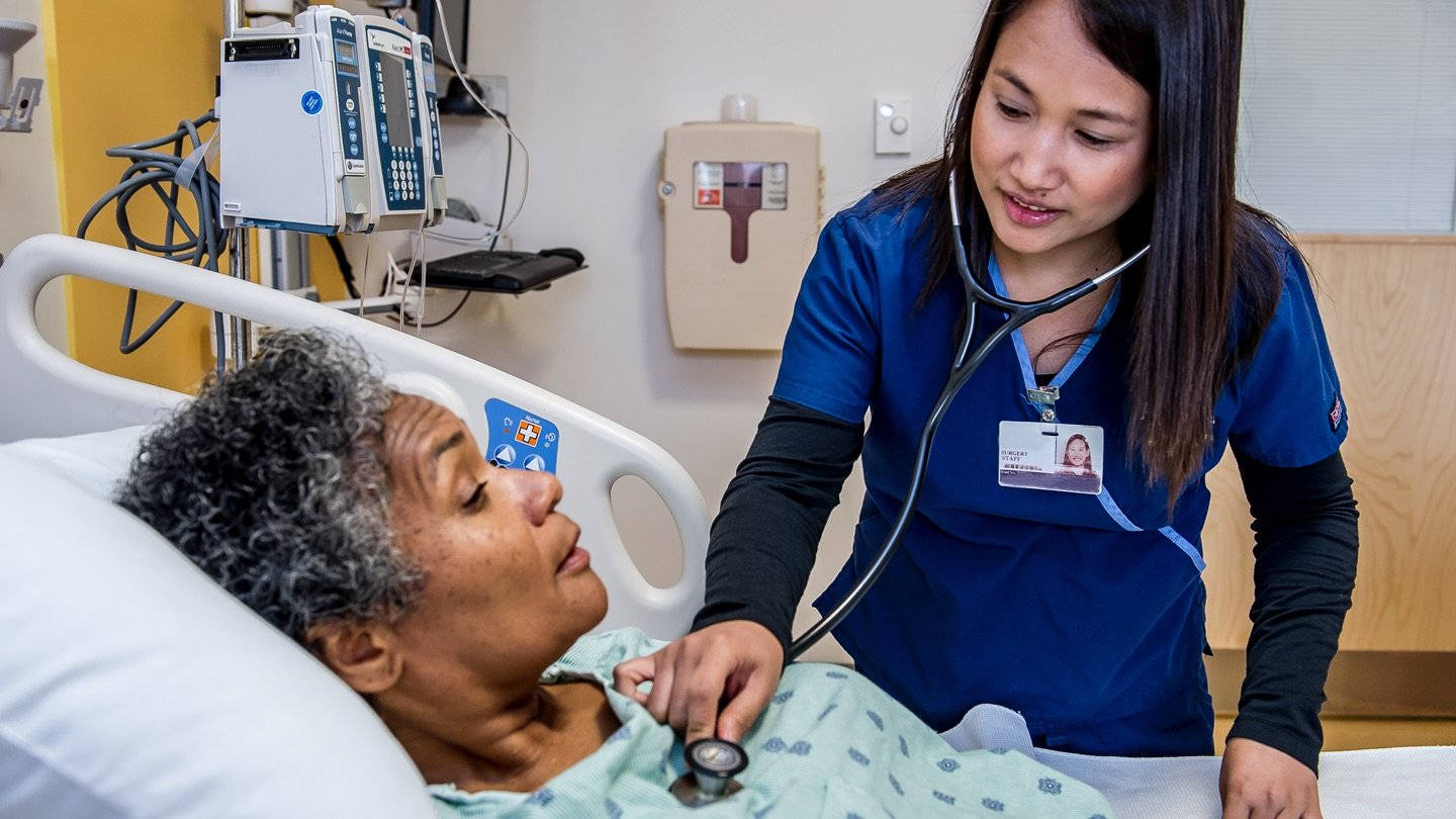 nurse, blue scrubs, stethoscope, HD Desktop Wallpaper