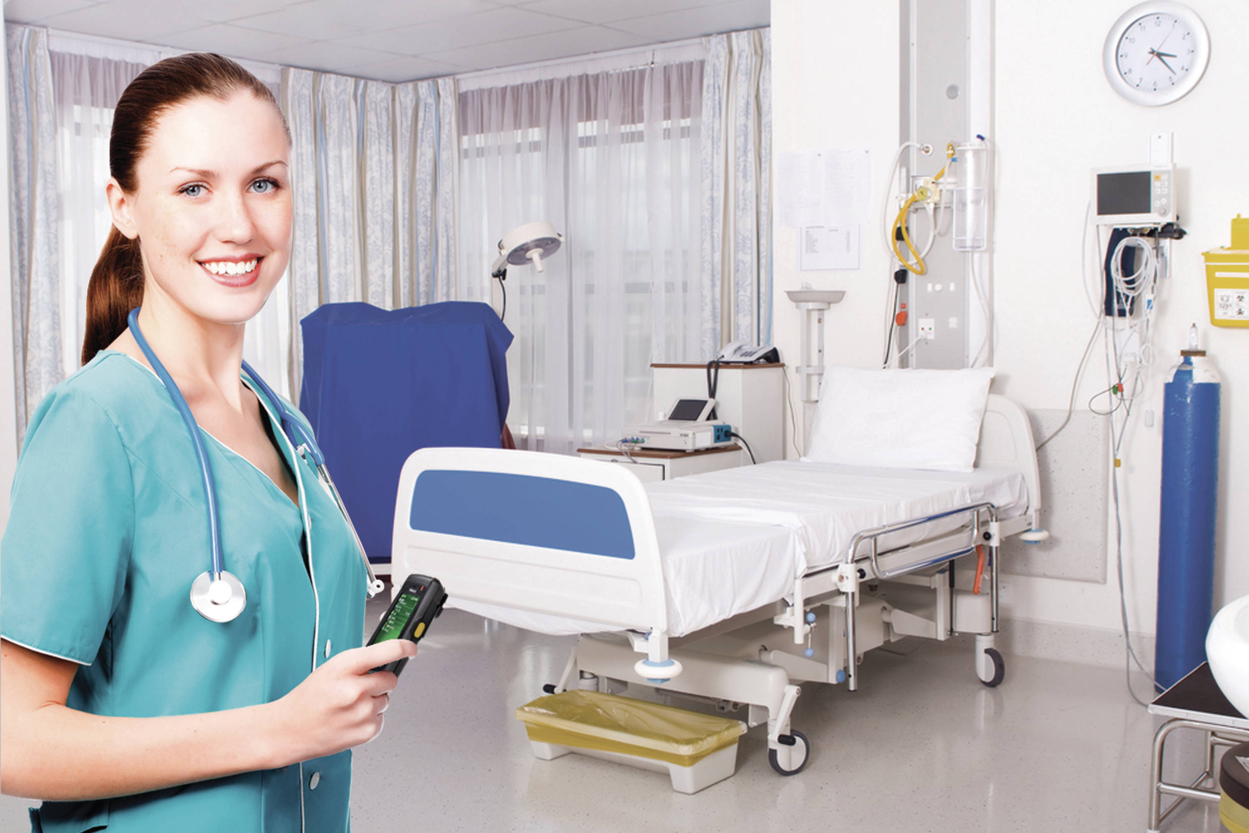 teal scrubs, hospital room, empty bed, Full HD Desktop Wallpaper