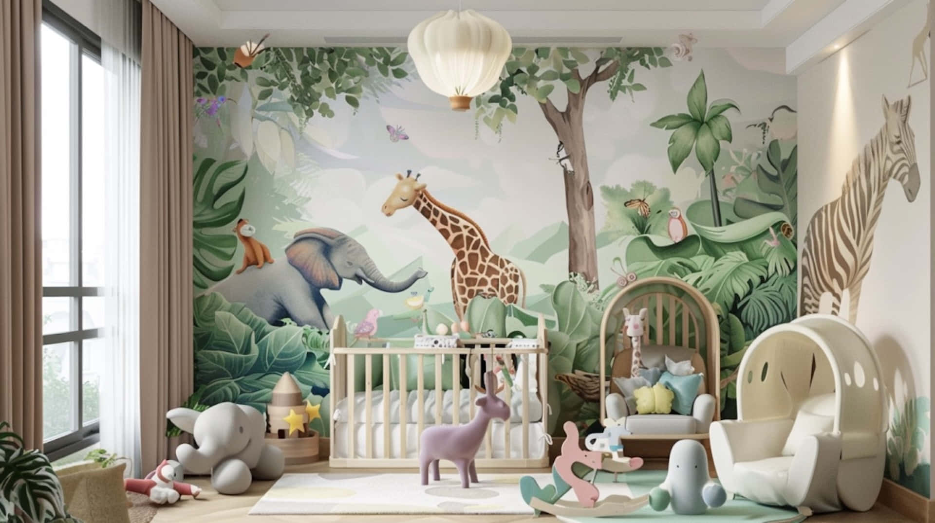 enchanted jungle, giraffes, elephants, Full HD Desktop Wallpaper