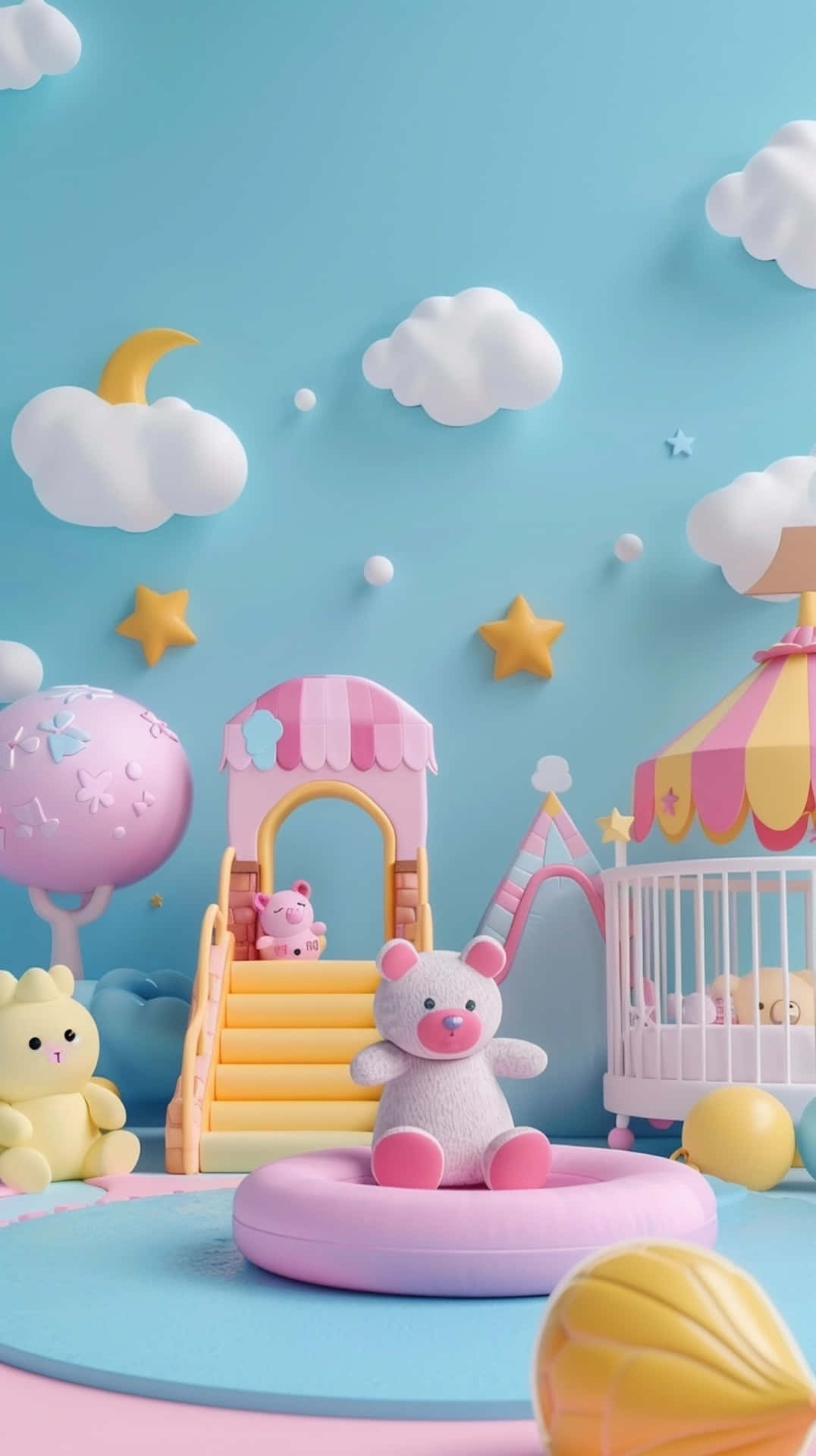 pastel-colored, 3D-rendered, children's playroom, Full HD Phone Wallpaper