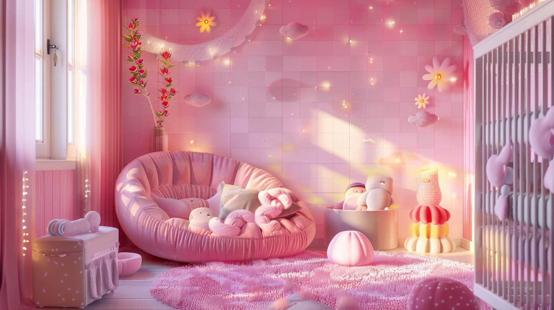 enchanted pink nursery room, pink nursery, soft sunlight, Full HD Desktop Wallpaper