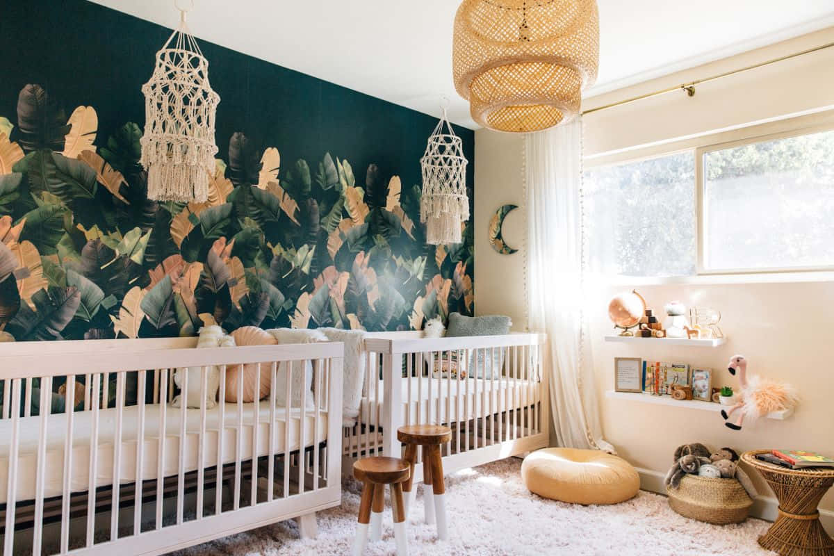 bohemian style, white cribs, macrame lamps, SD Desktop Wallpaper