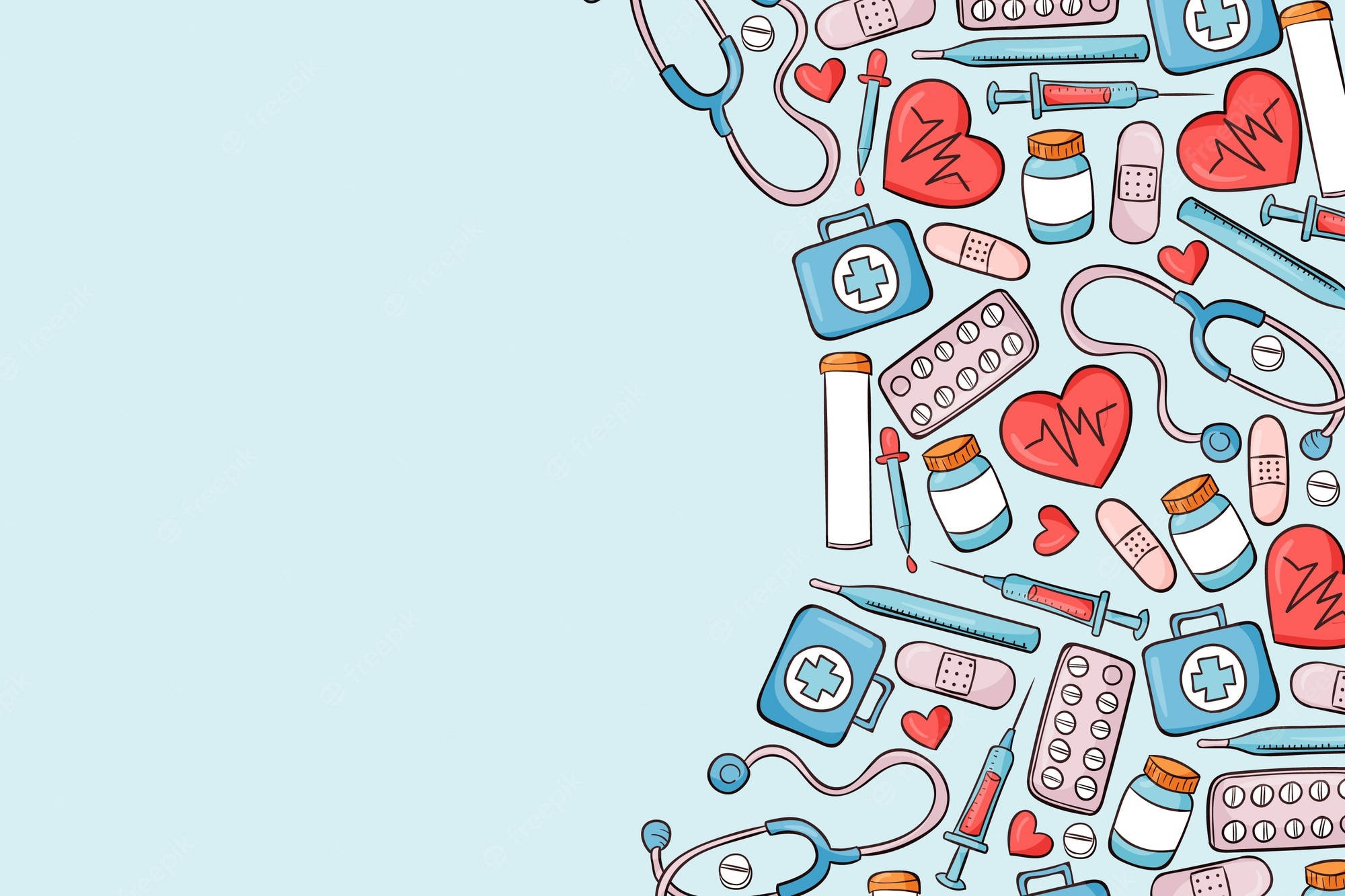 cute nurse, medical pattern, stethoscopes, Full HD Desktop Wallpaper