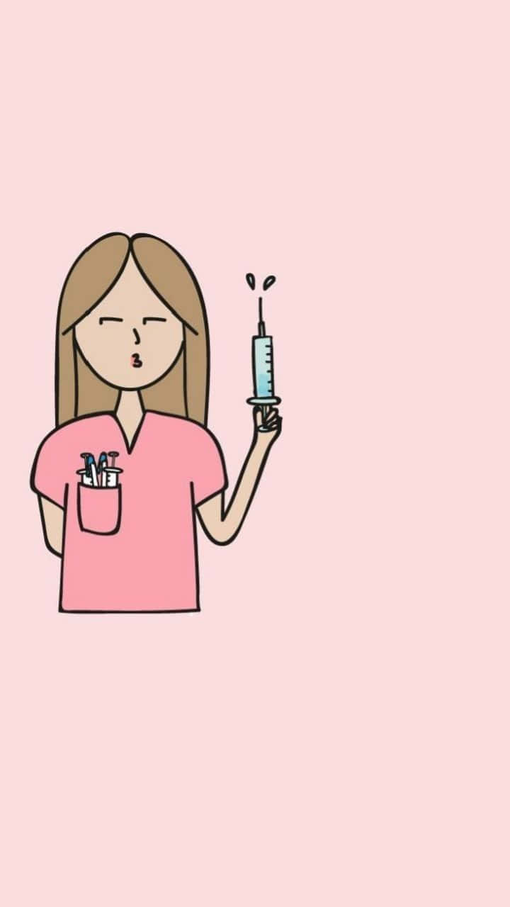 nurse cartoon, pink scrubs, syringe, HD Phone Wallpaper