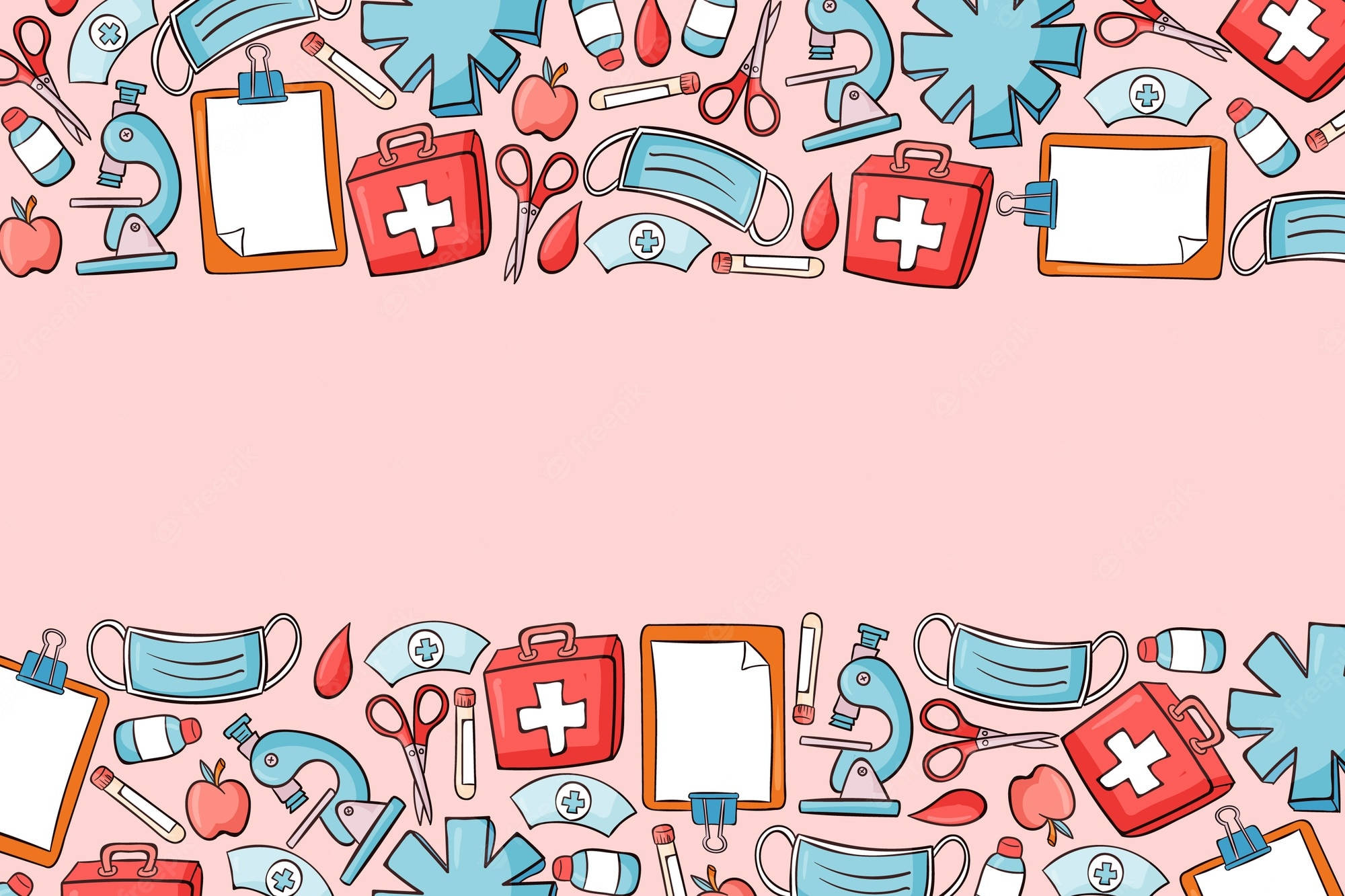 cute nurse medical pattern border, medical icons, masks, Full HD Desktop Wallpaper
